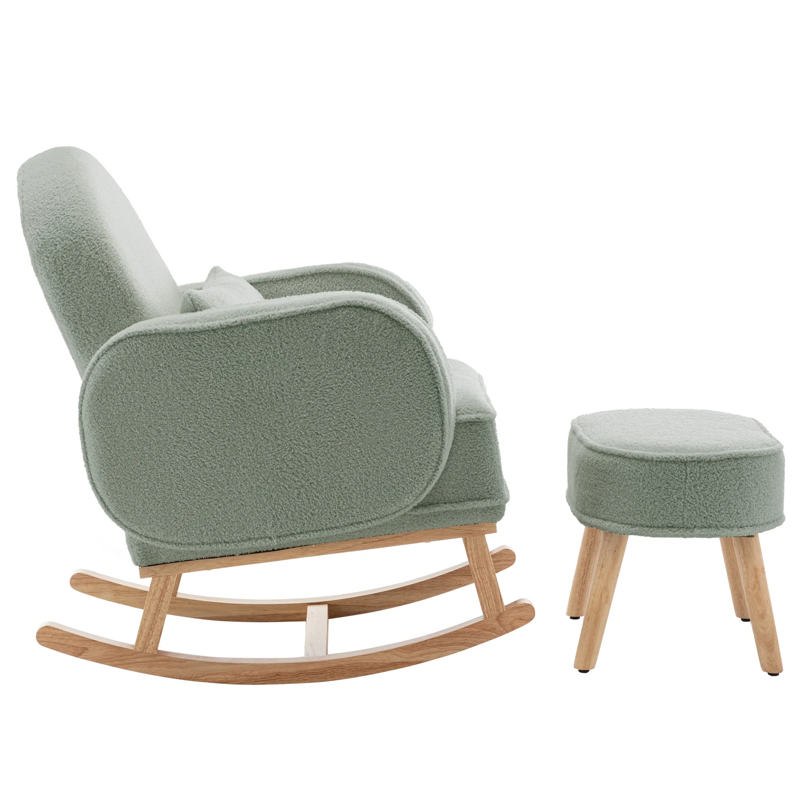 Aura Boucle Rocking Chair with Ottoman in Mint Green - Image 5
