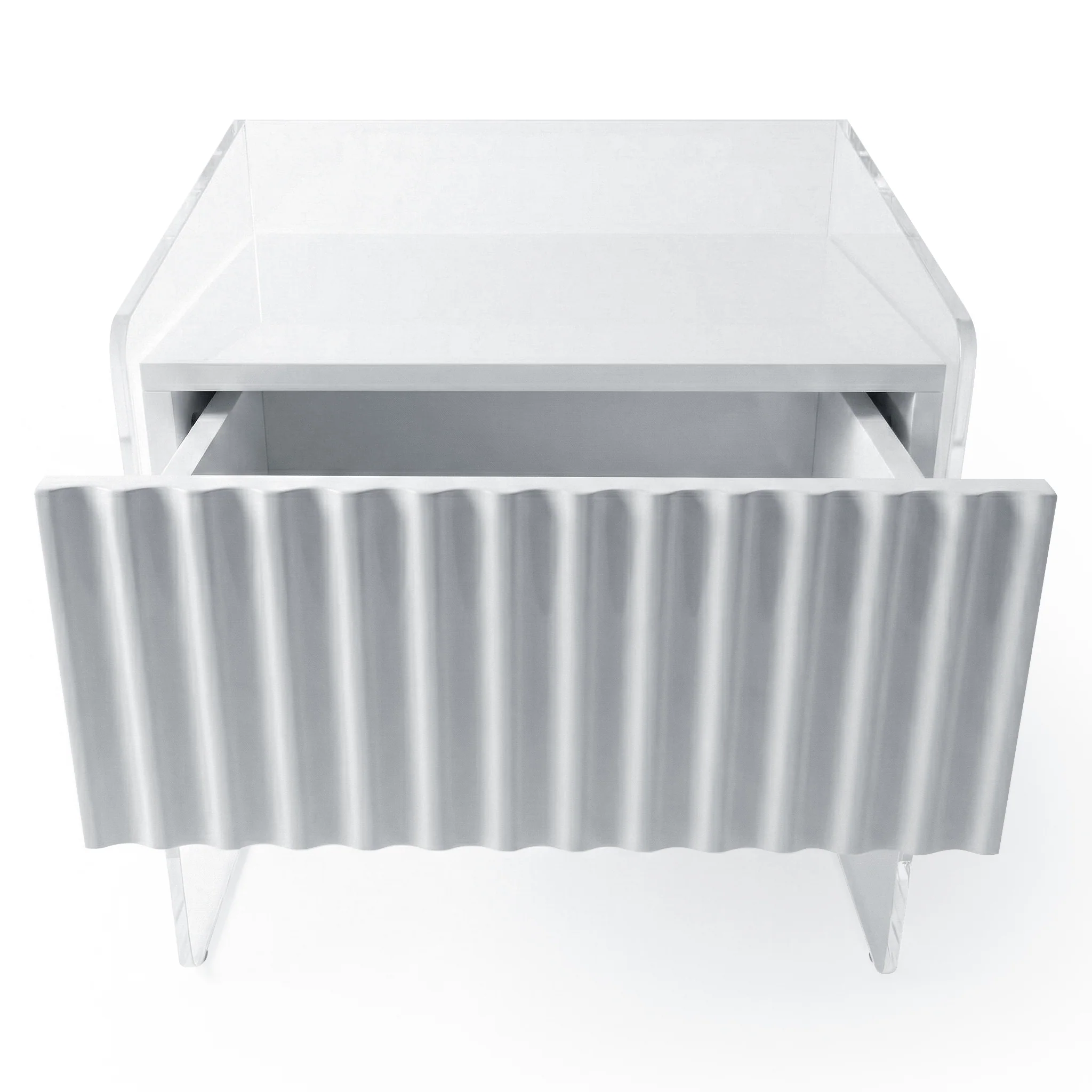 Aurea Fluted Acrylic Bedside Table in White - Image 7