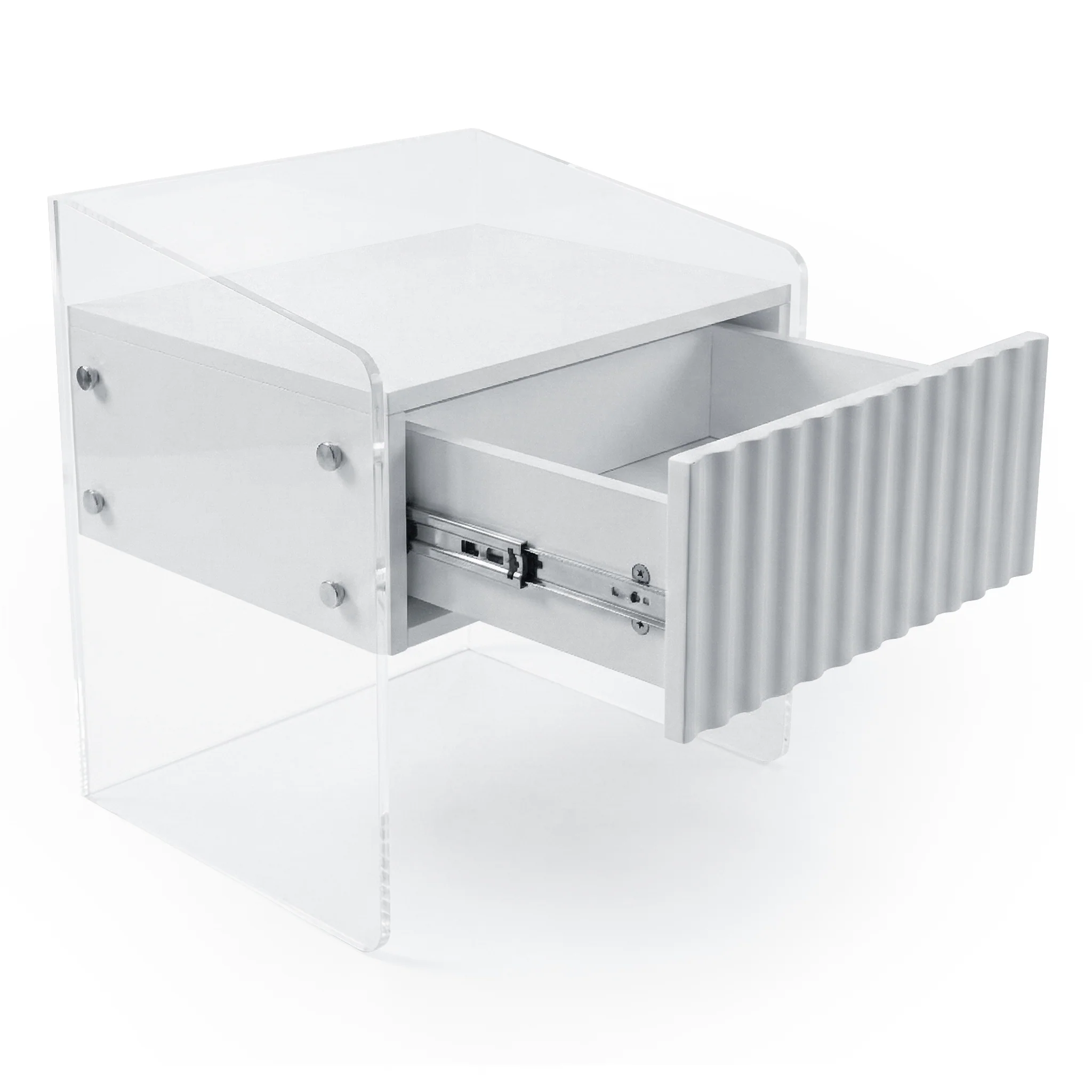 Aurea Fluted Acrylic Bedside Table in White - Image 8