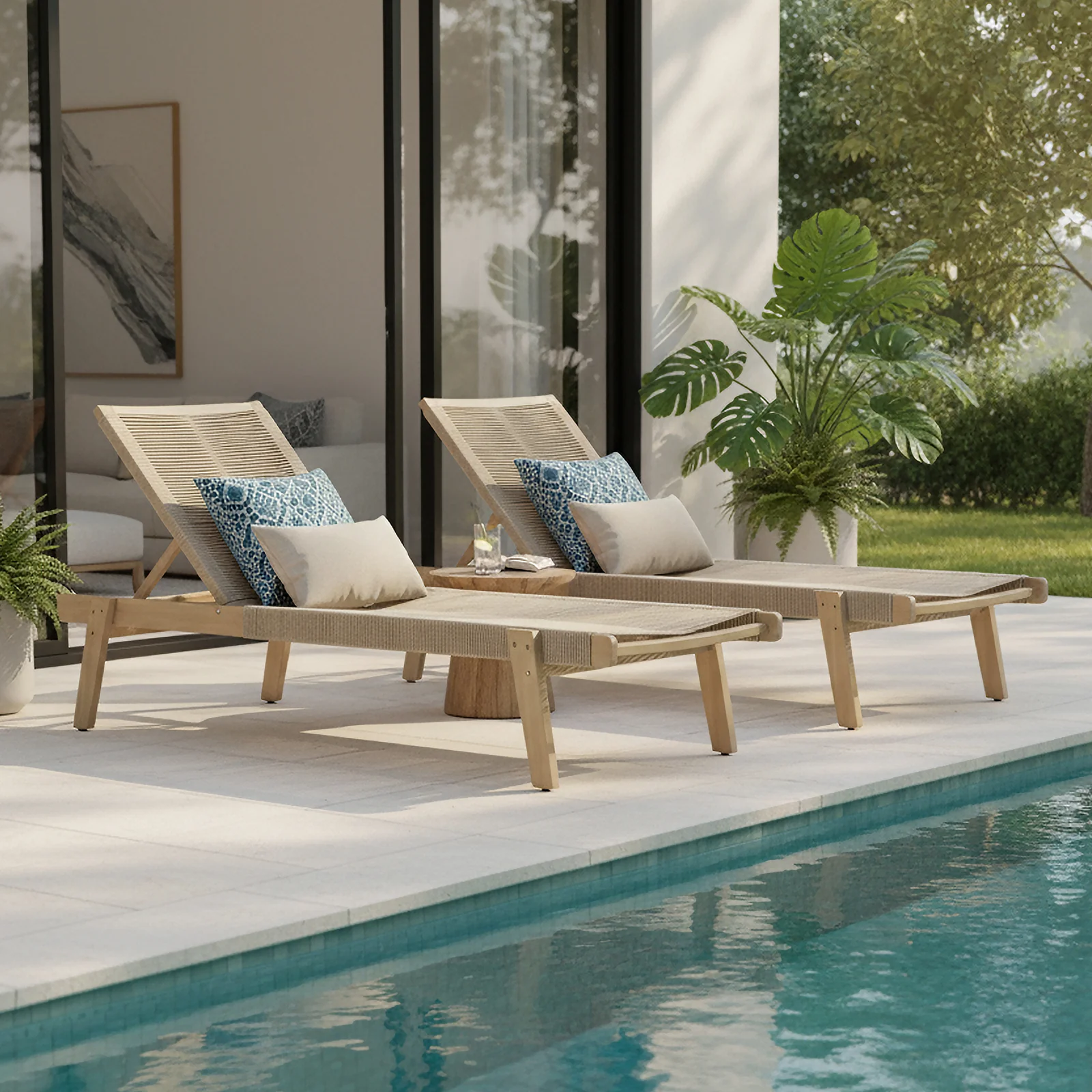Aureli Hardwood Acacia Reclining Sun Lounger in Beige - Image 2