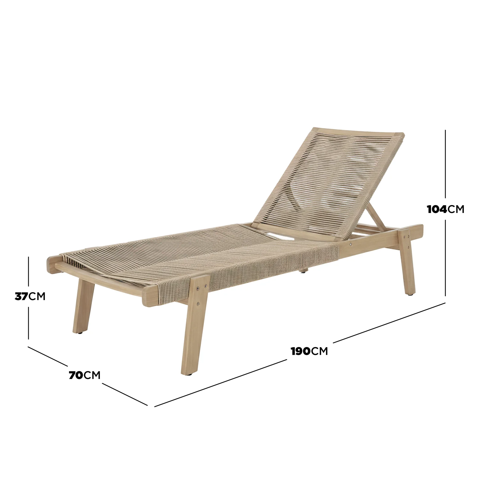 Aureli Hardwood Acacia Reclining Sun Lounger in Beige - Image 4