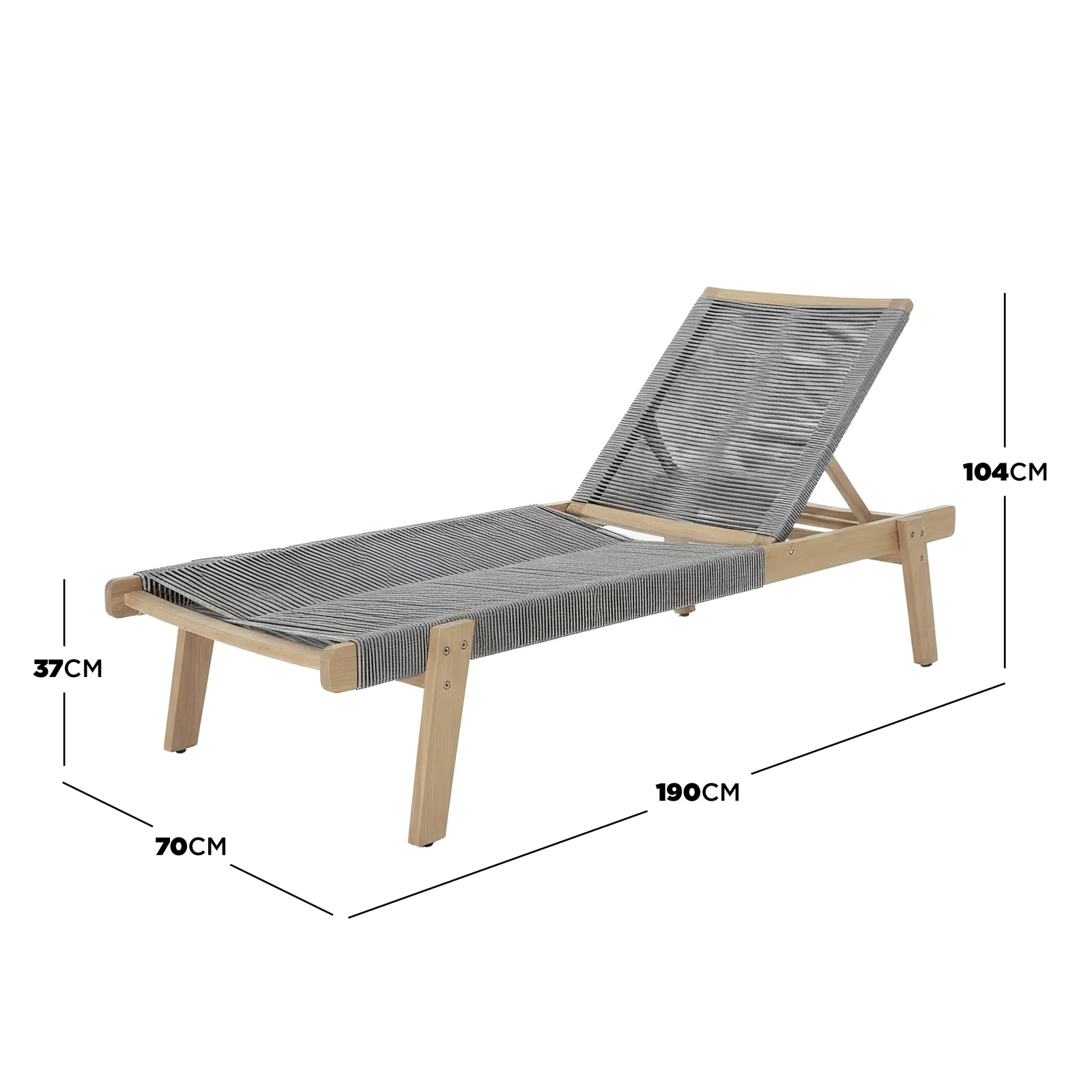 Aureli Hardwood Acacia Reclining Sun Lounger in Light Grey - Image 4