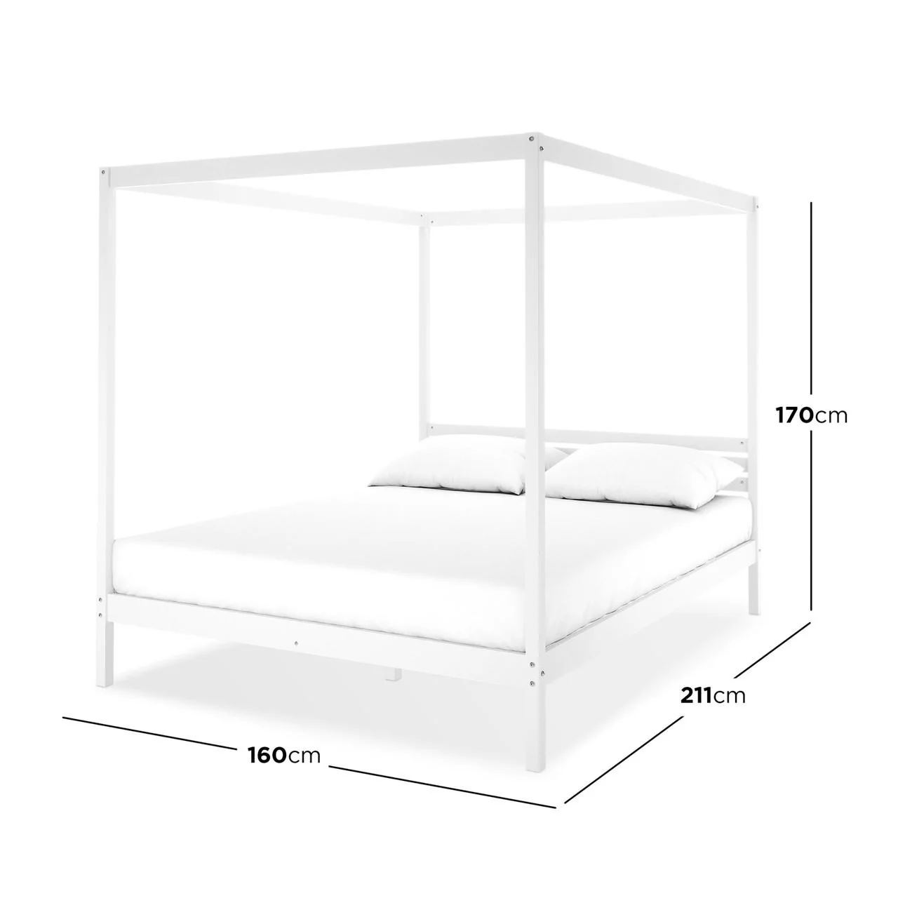 Aurelius Queen Solid Pine 4-Post Canopy Bed Frame in White - Image 9