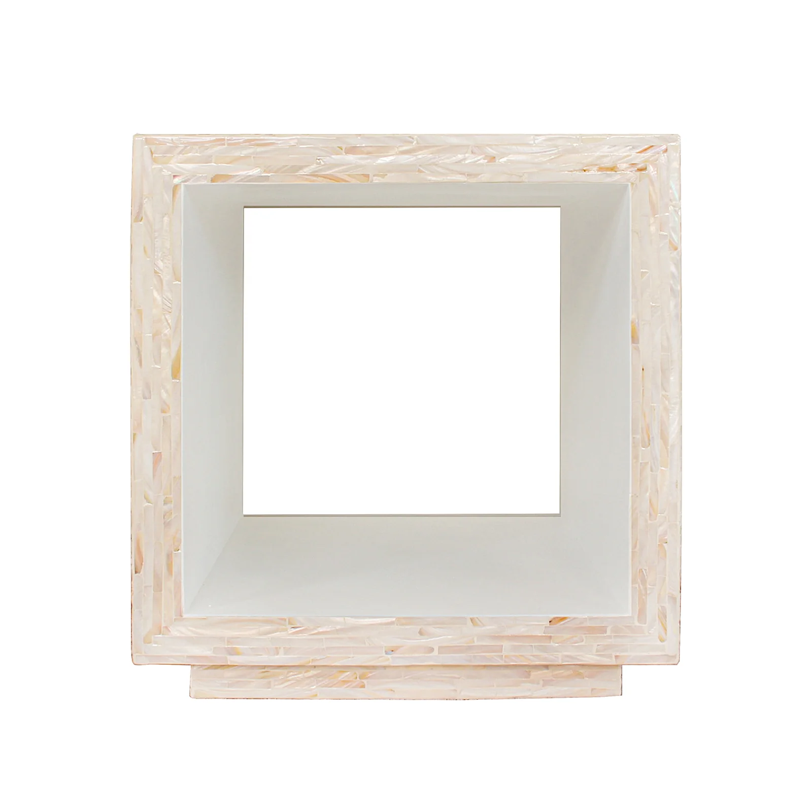 Aurora 42cm Mother of Pearl Inlay Side Table in Stripe Beige