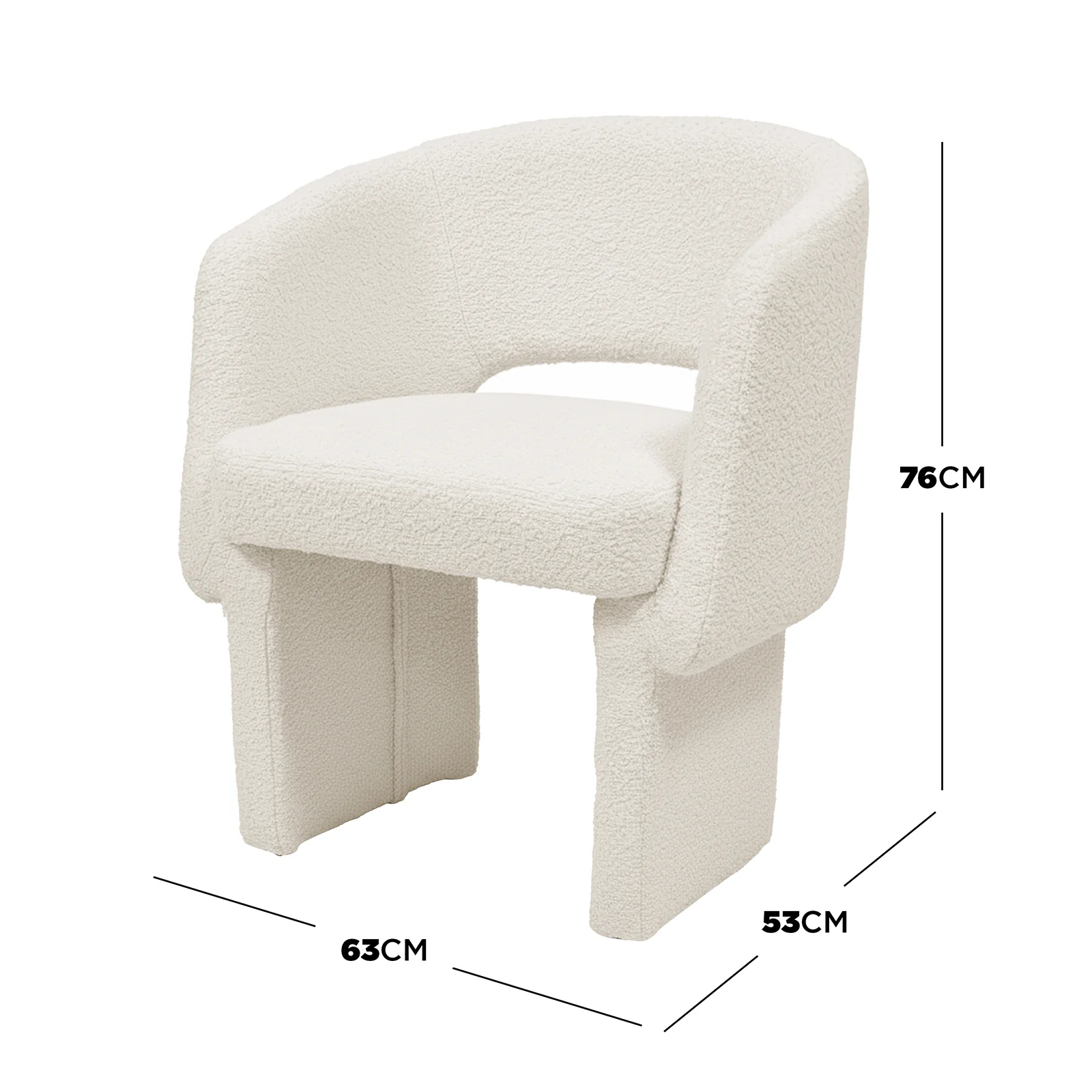 Avela Boucle Fabric Curved Accent Armchair in Cream White - Image 5