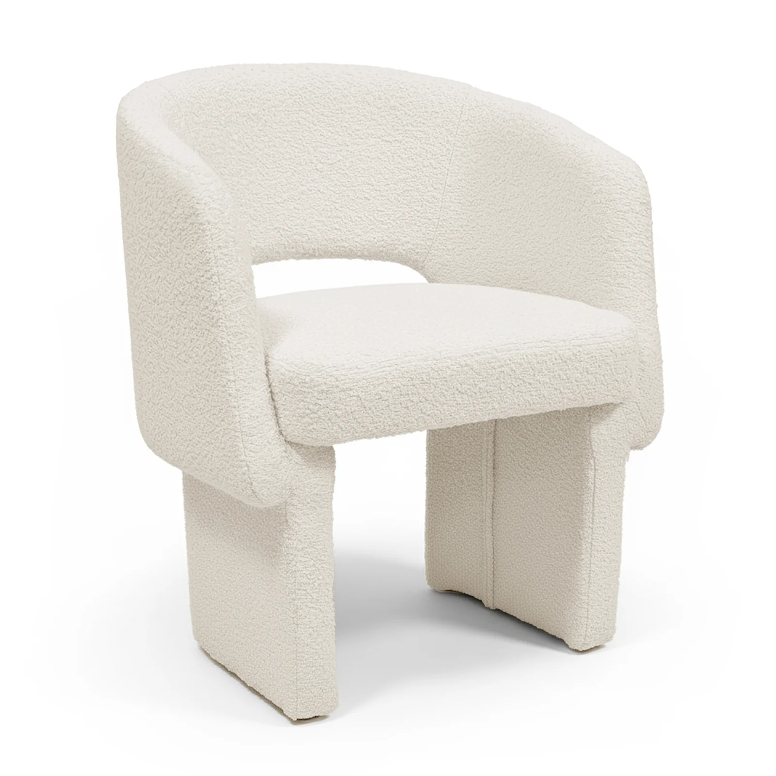Avela Boucle Fabric Curved Accent Armchair in Cream White - Image 7