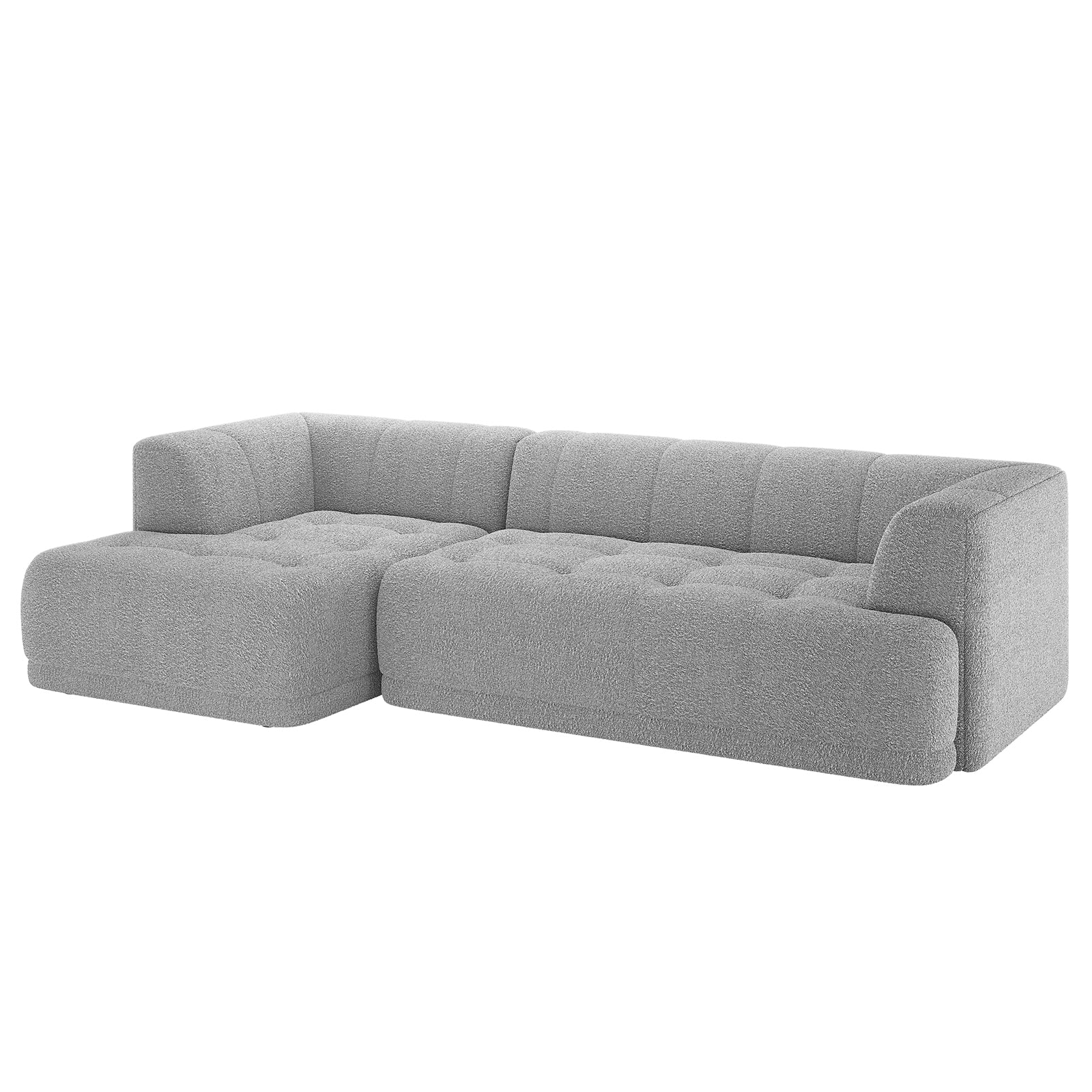 Averill 4 Seater Boucle Fabric Chaise Sofa in Grey
