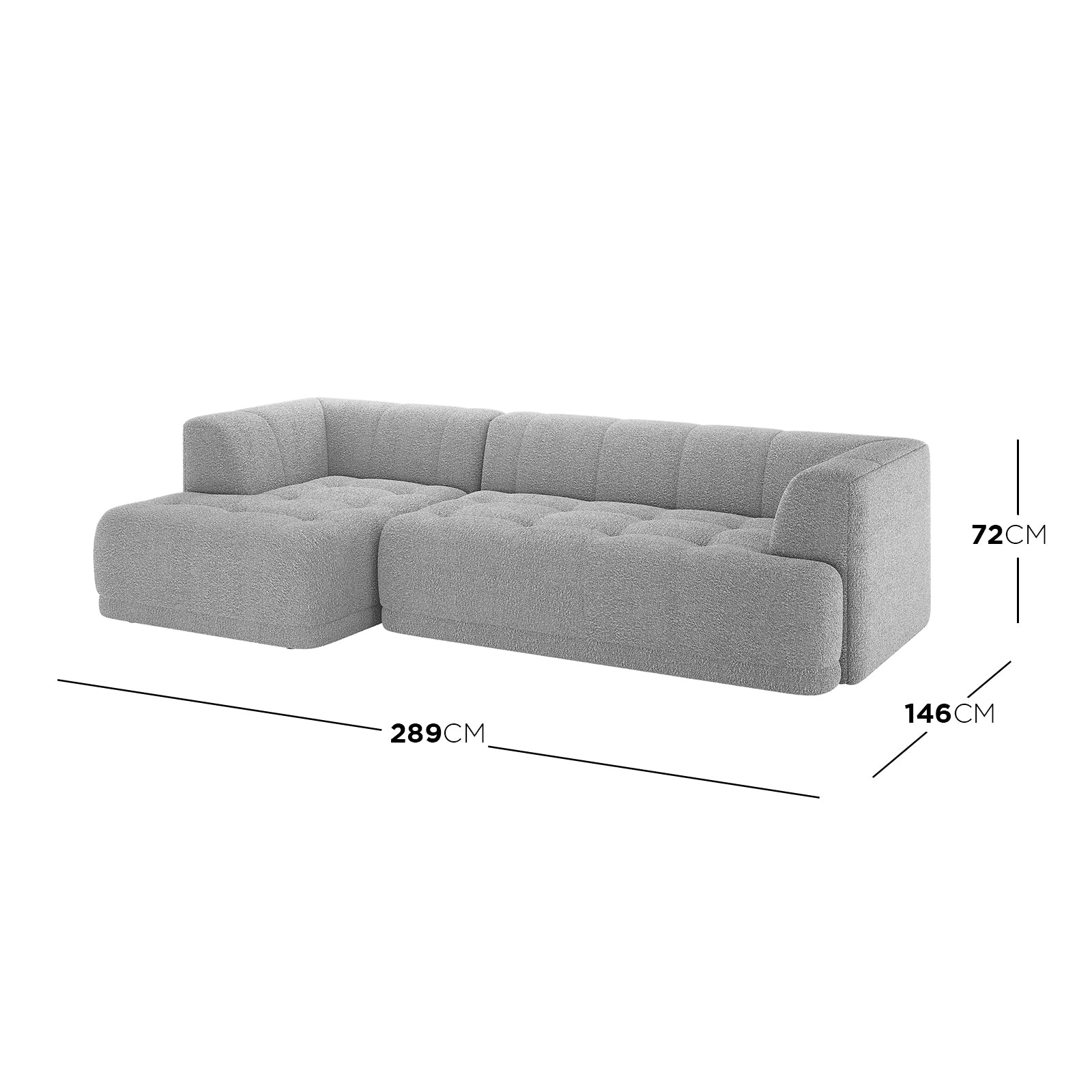 Averill 4 Seater Boucle Fabric Chaise Sofa in Grey - Image 3