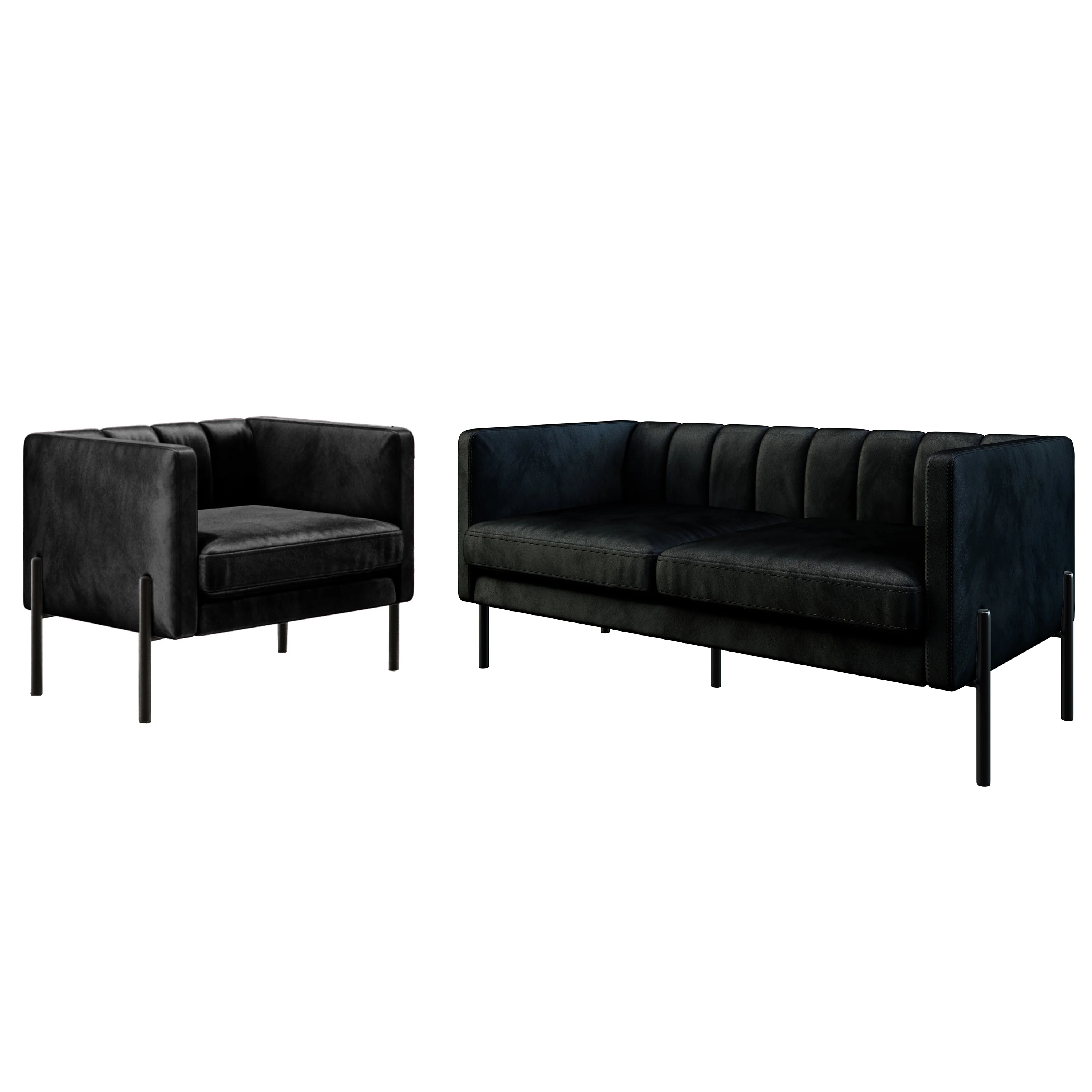 Avian 3 Seater Velvet Sofa Set with Steel Legs in Black