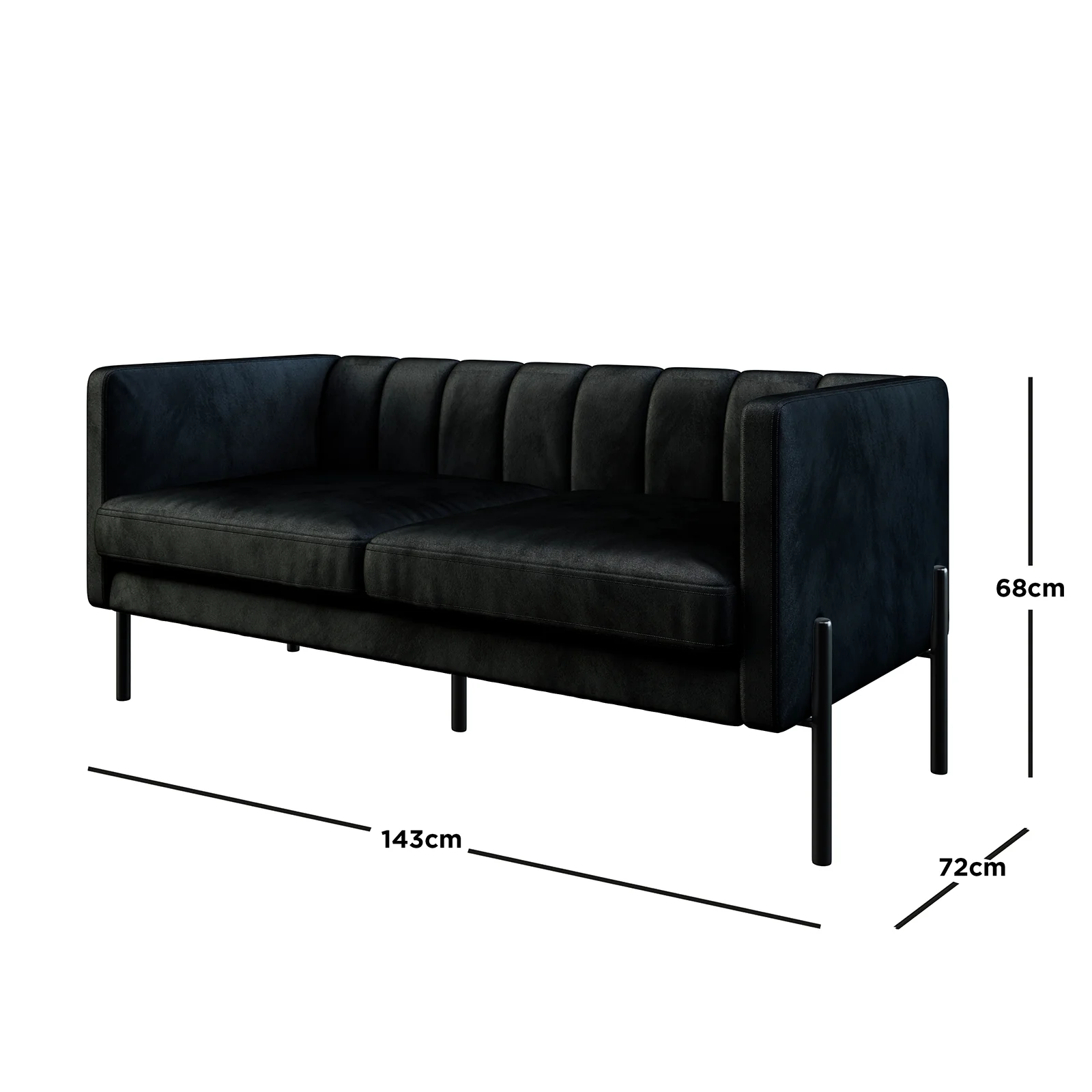 Avian 3 Seater Velvet Sofa Set with Steel Legs in Black - Image 3
