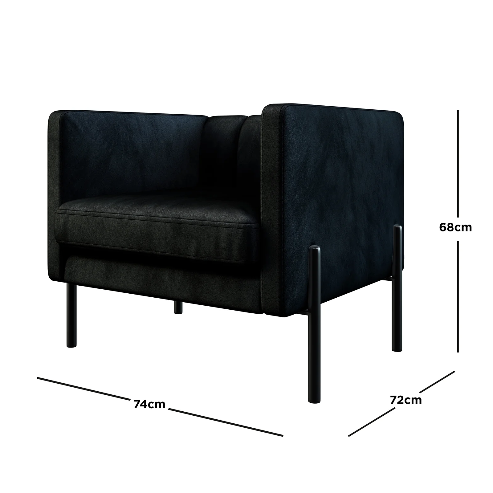 Avian 3 Seater Velvet Sofa Set with Steel Legs in Black - Image 4