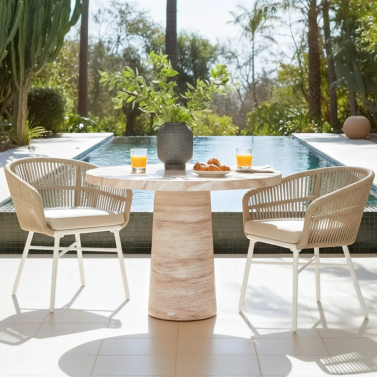 Avlon Round Concrete Dining Table in Travertine - Image 2