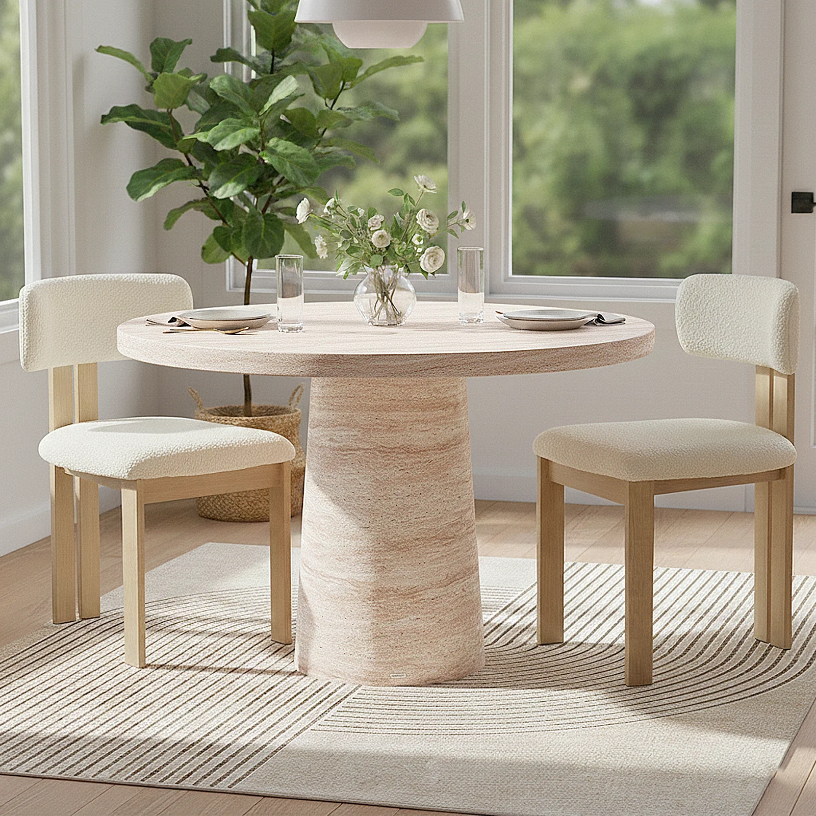 Avlon Round Concrete Dining Table in Travertine - Image 4