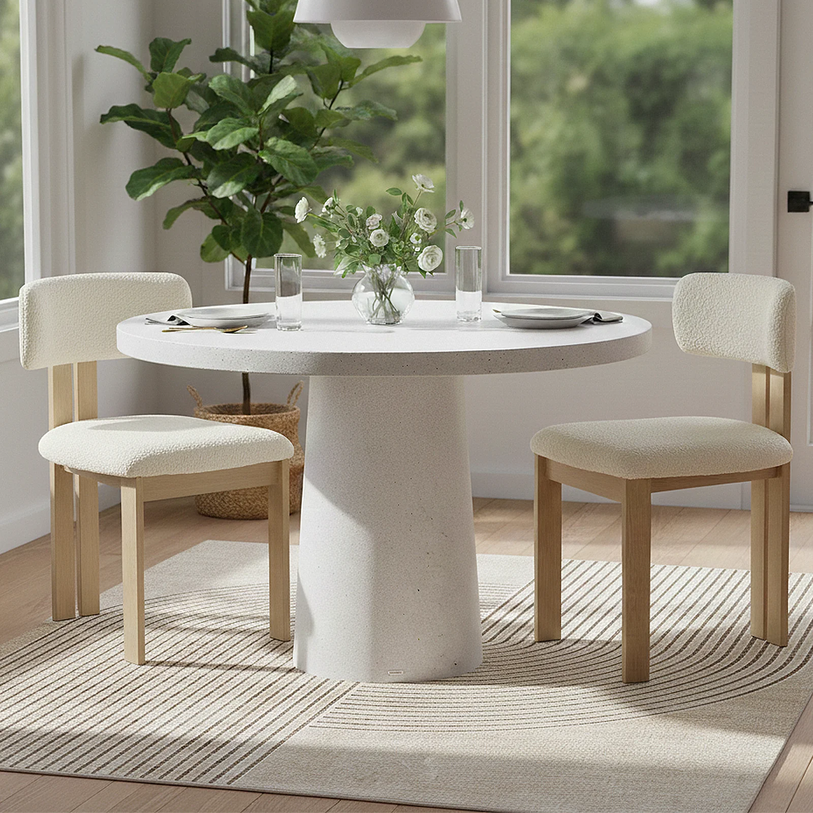 Avlon Round Concrete Dining Table in White - Image 4