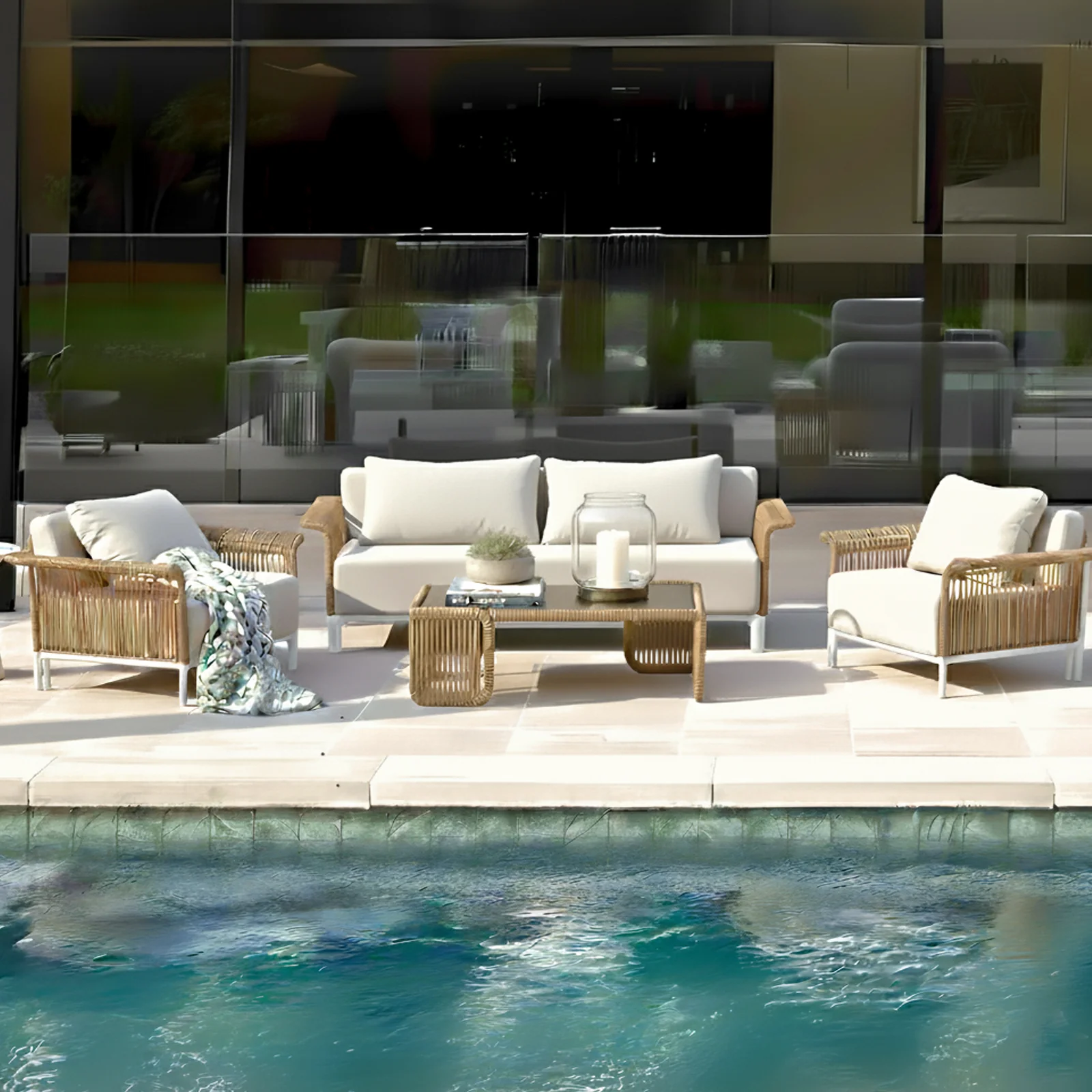 Avon 4 Seater Premium Rattan Outdoor Sofa Set in Cream White - Image 2
