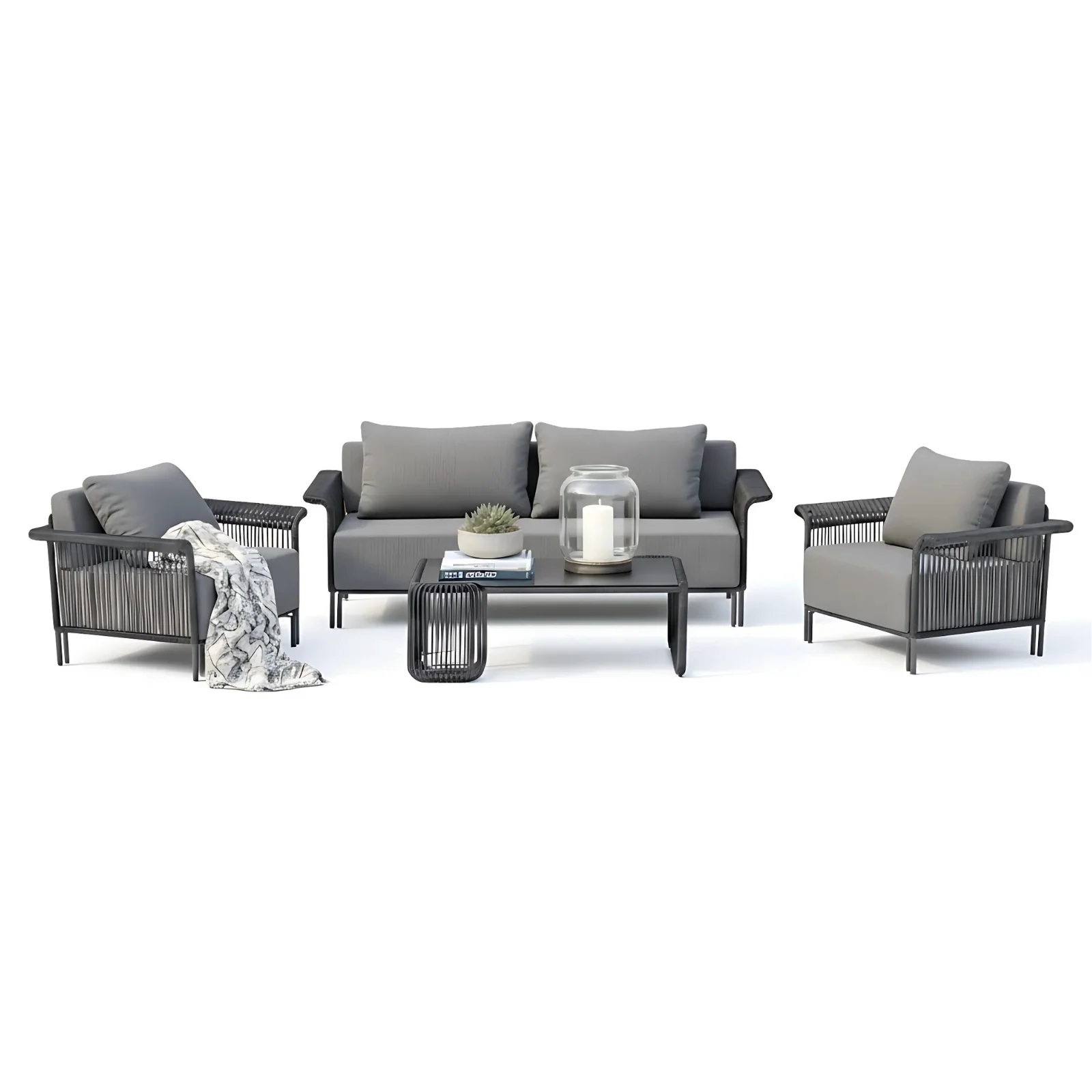 Avon 4 Seater Premium Rattan Outdoor Sofa Set in Grey