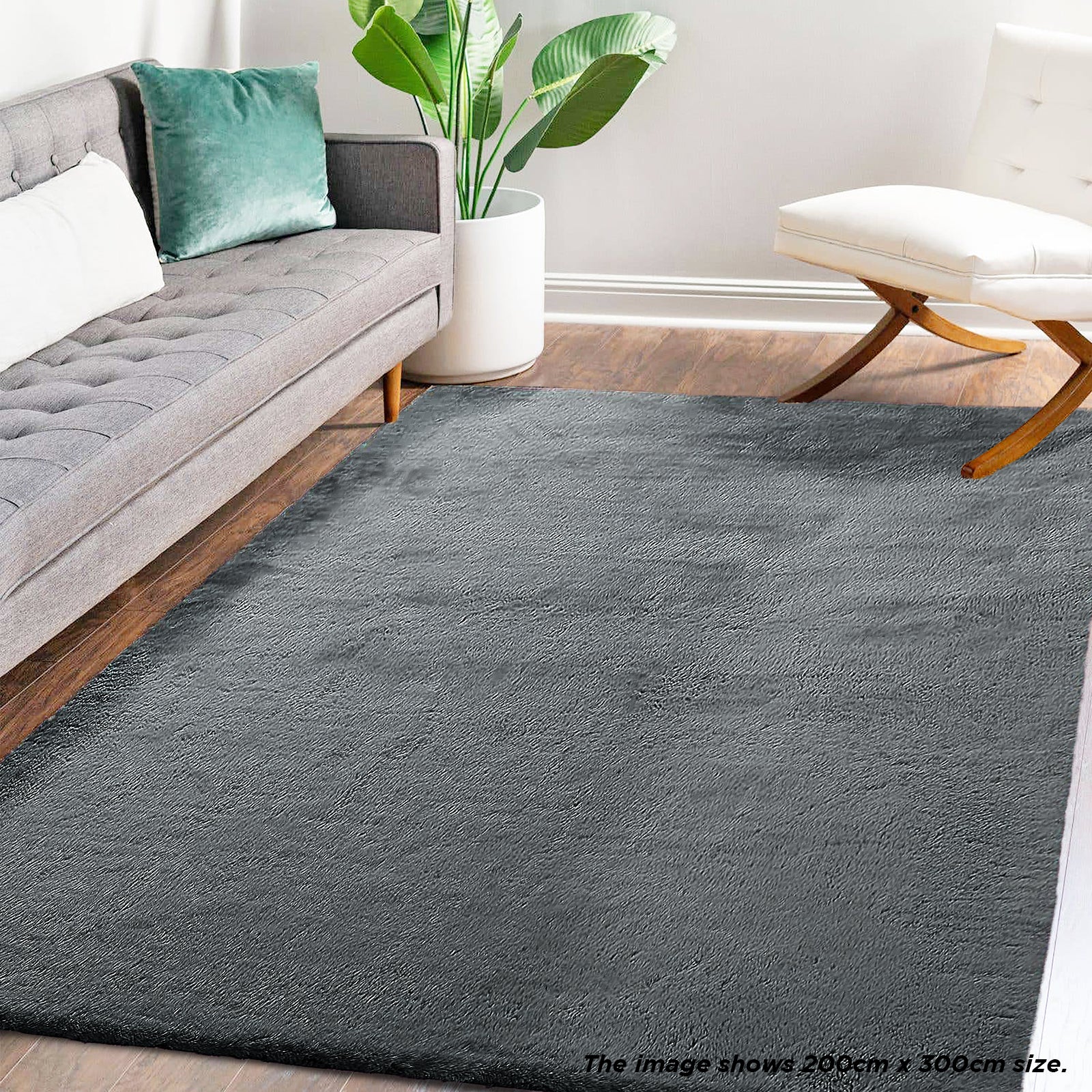 Azaliya 120x180cm Faux Rabbit Fur Floor Rug in Dark Grey - Image 2