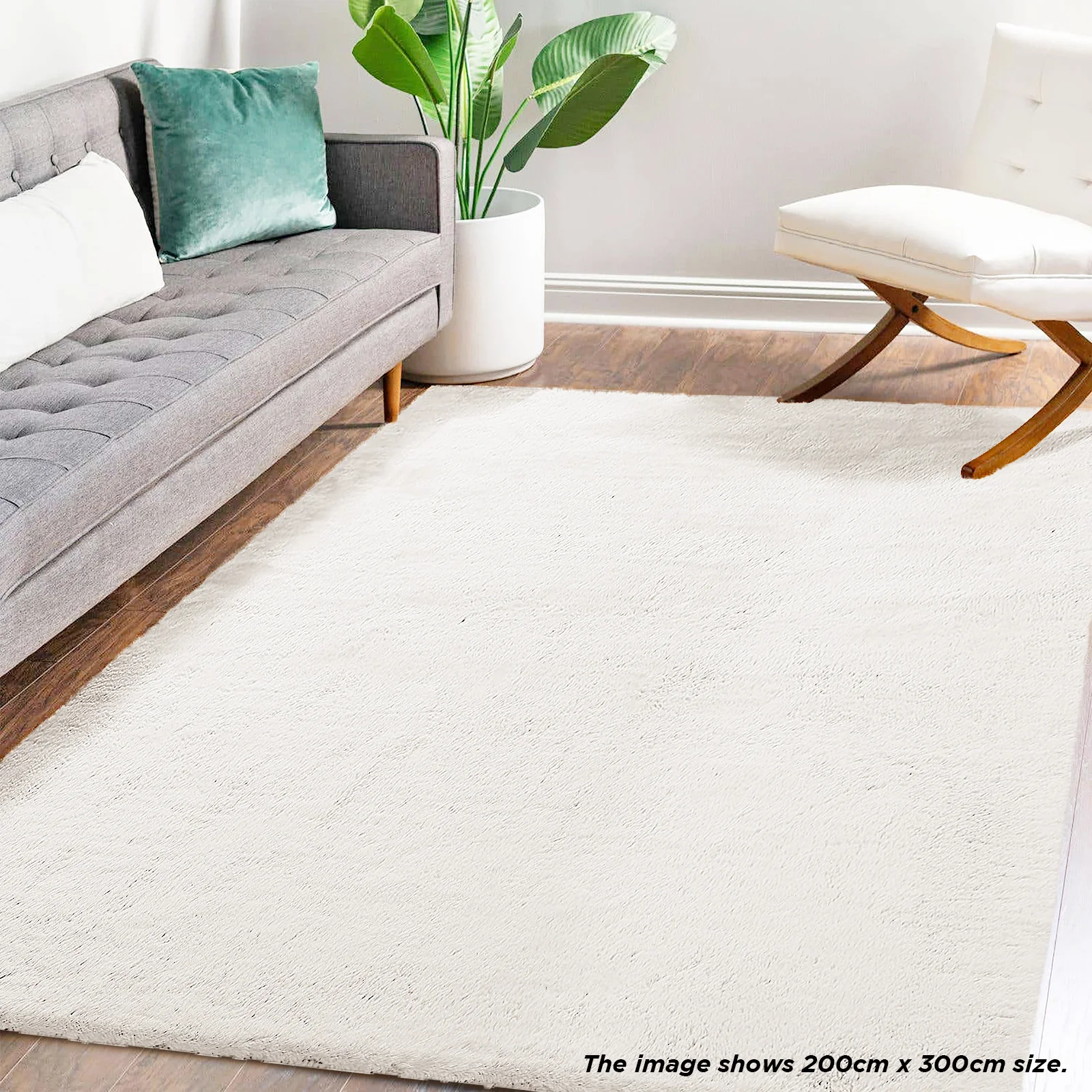 Azaliya 200x300cm Faux Rabbit Fur Floor Rug in Cream White - Image 2