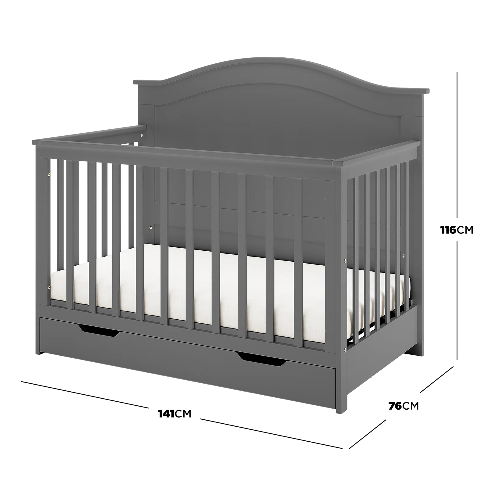 Azeem & Giro Solid Pine Convertible Cot Set in Grey - Image 4