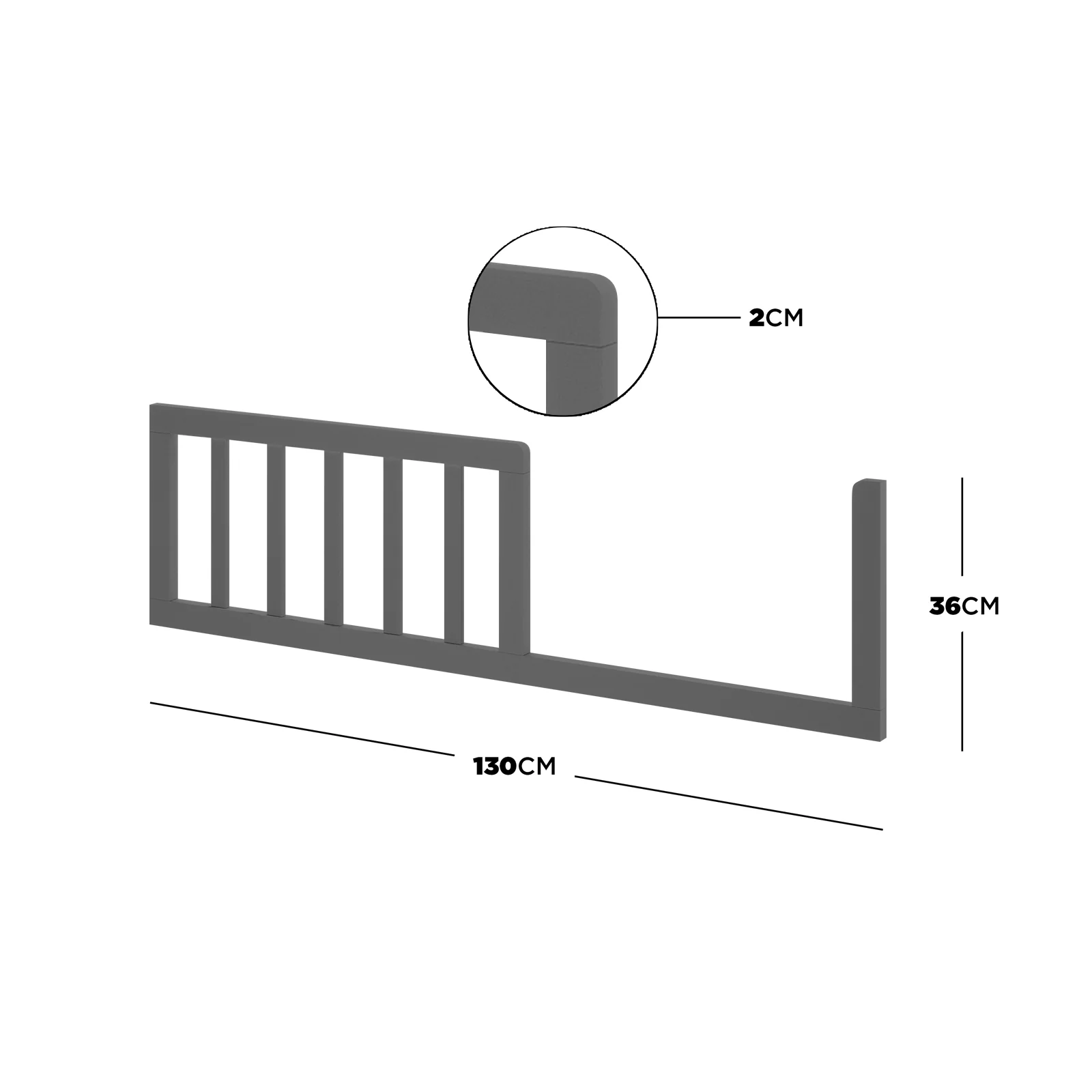Azeem & Giro Solid Pine Convertible Cot Set in Grey - Image 8