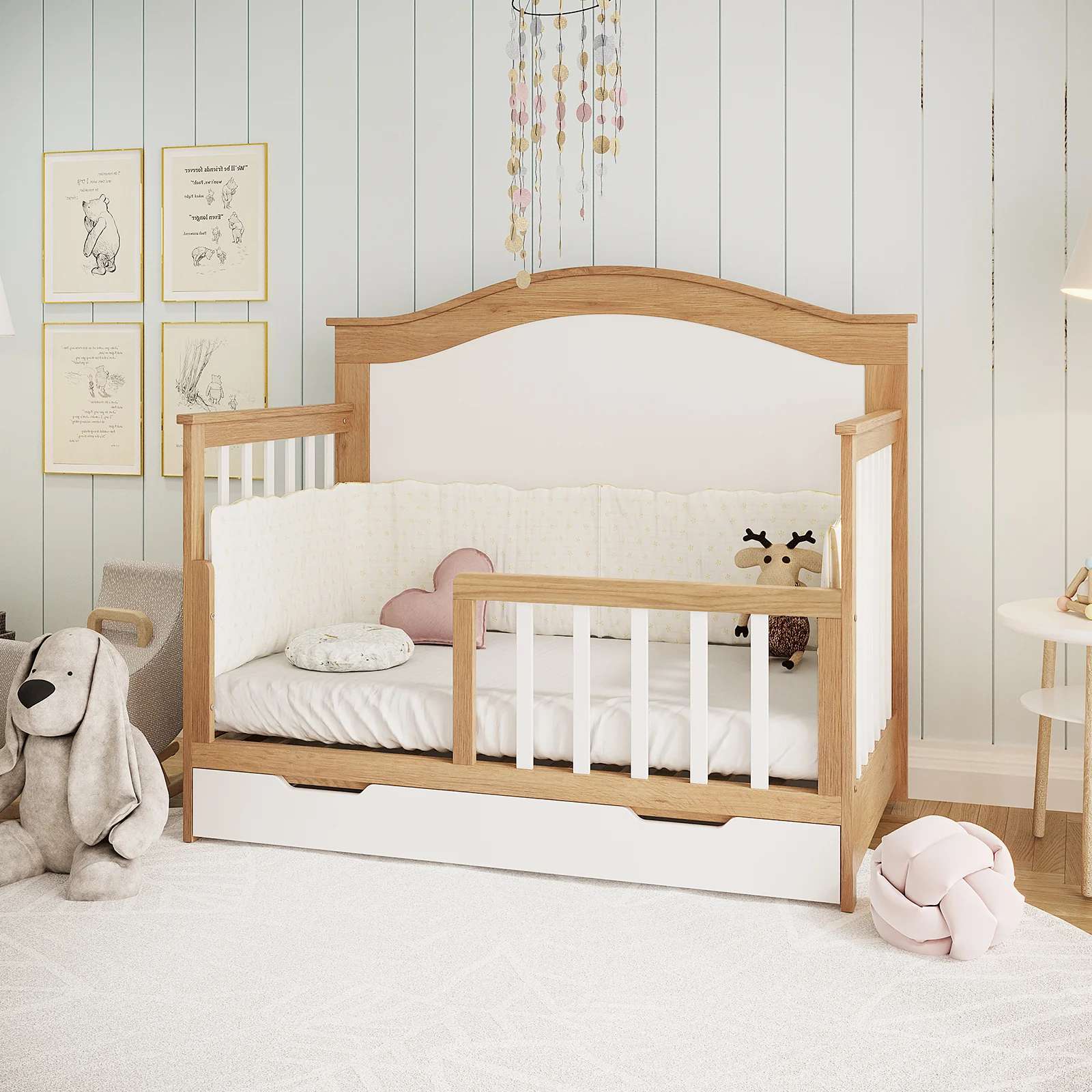 Azeem & Giro Solid Pine Convertible Cot Set in Walnut - Image 2