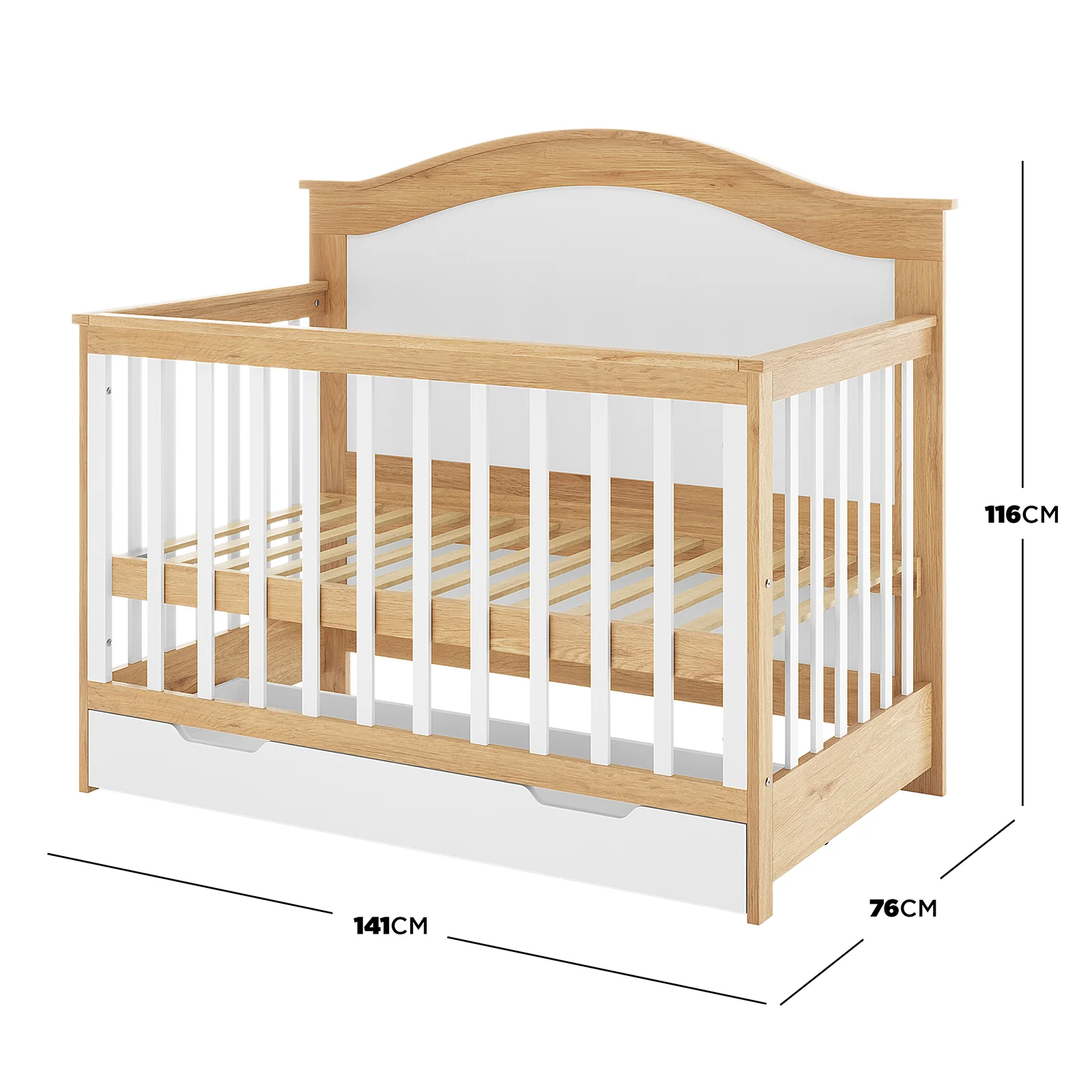 Azeem & Giro Solid Pine Convertible Cot Set in Walnut - Image 4