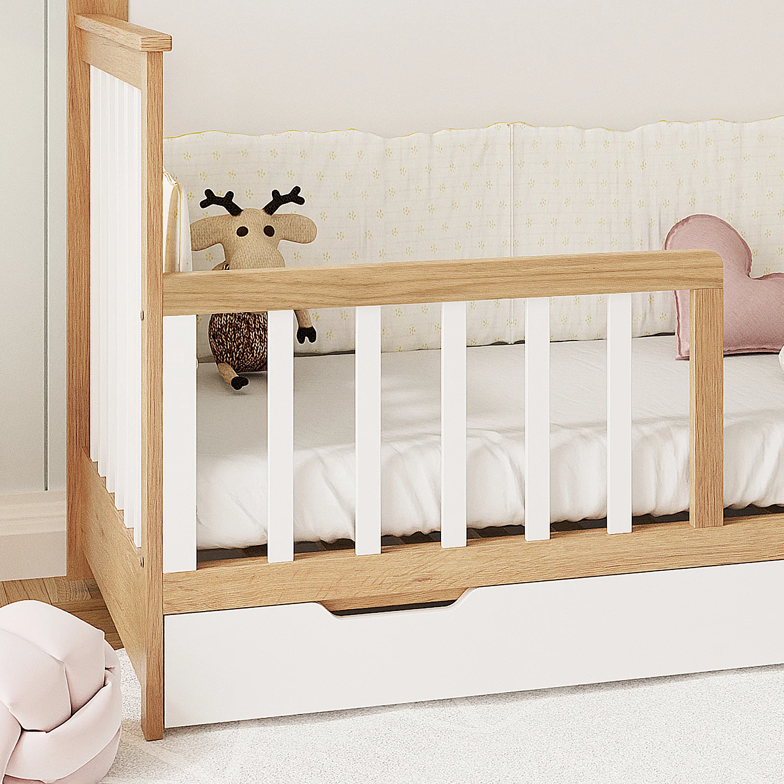Azeem & Giro Solid Pine Convertible Cot Set in Walnut - Image 6