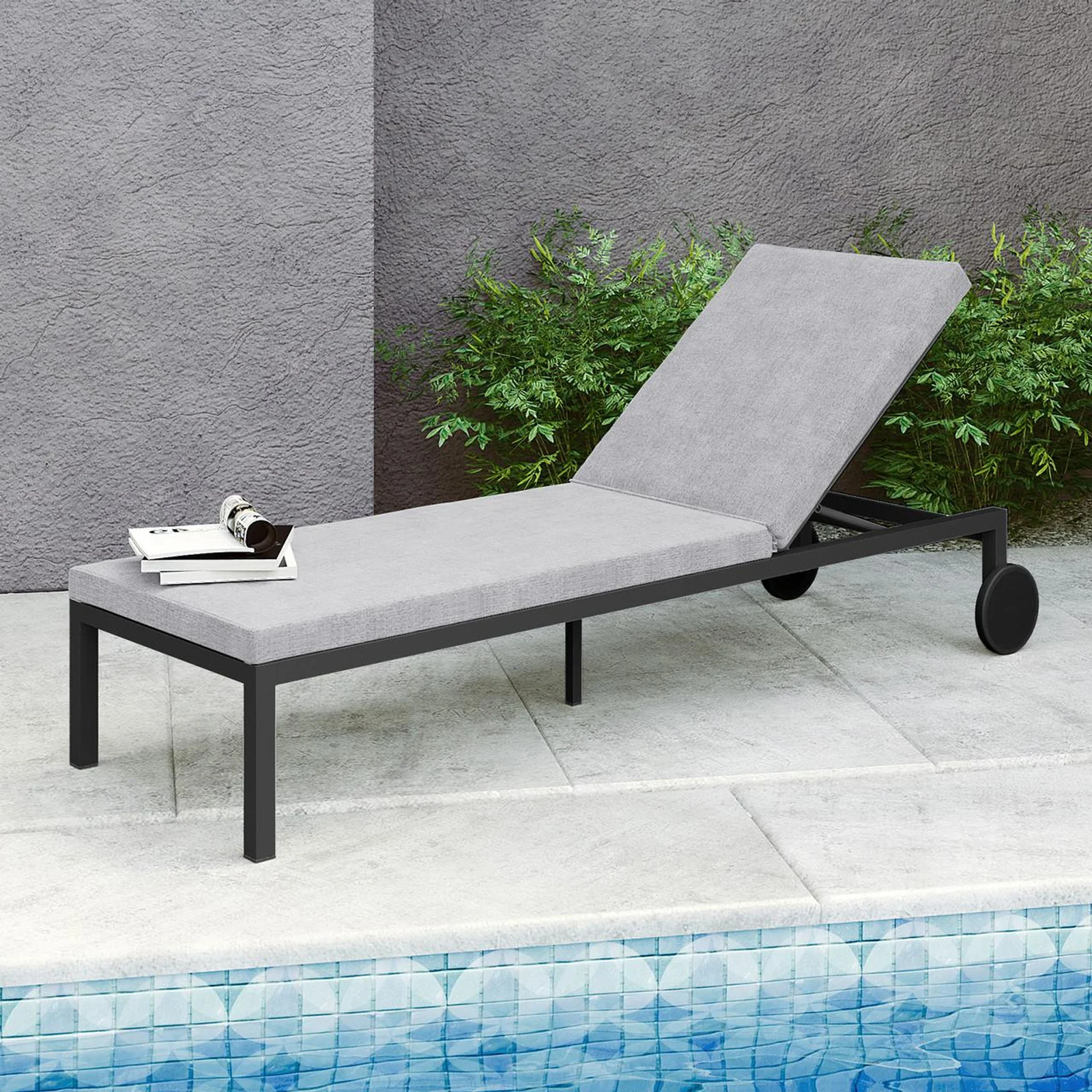 Bahiya Aluminium Outdoor Sunbed with Cushion in Dark Grey - Image 2