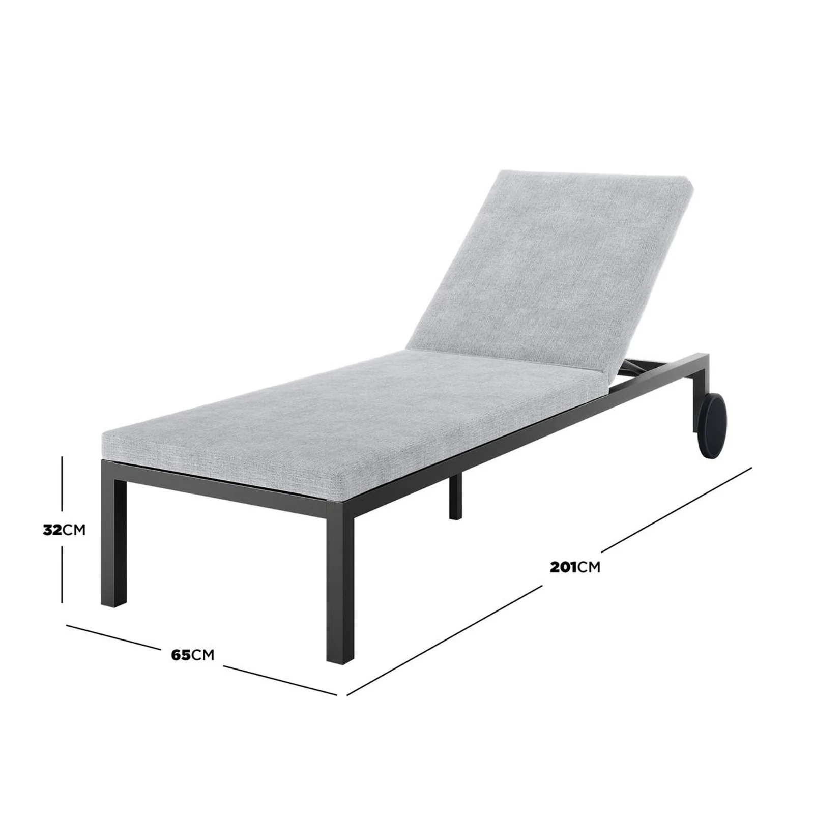 Bahiya Aluminium Outdoor Sunbed with Cushion in Dark Grey - Image 3