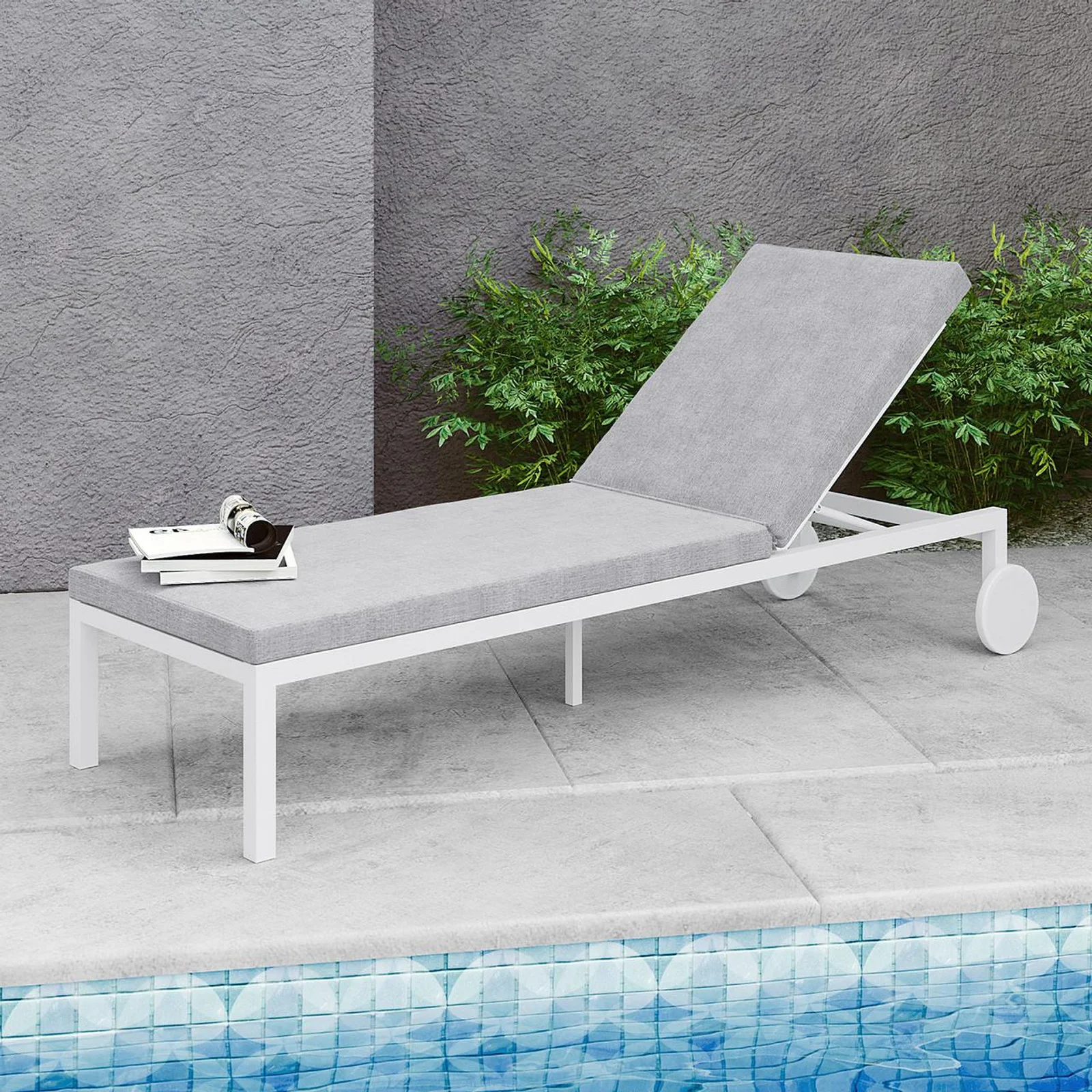 Bahiya Aluminium Outdoor Sunbed with Cushion in White - Image 2