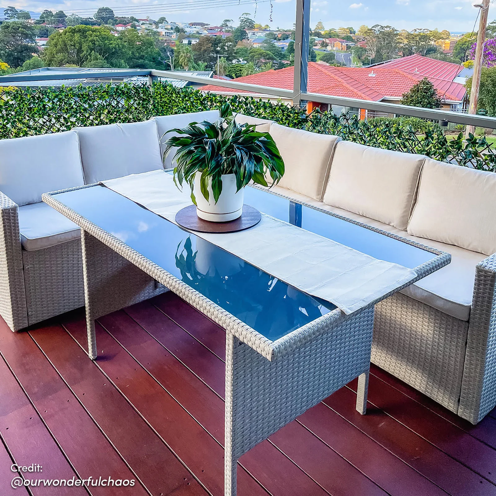 Ballena 6 Seater Warm Grey Wicker Outdoor Dining Set in Beige - Image 4