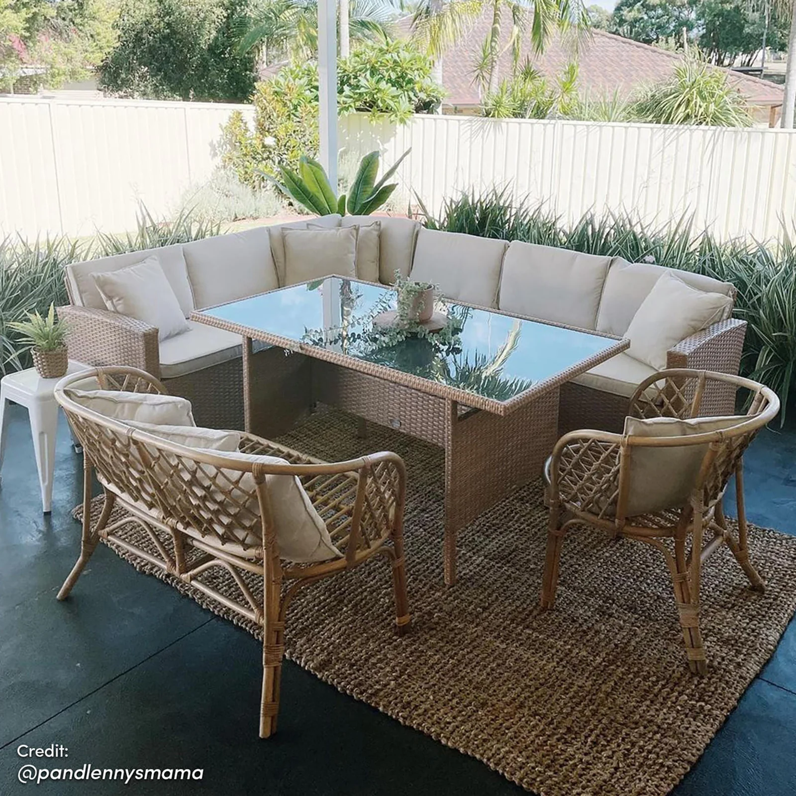 Ballena 6 Seater Wicker Outdoor Dining Set in Beige - Image 6