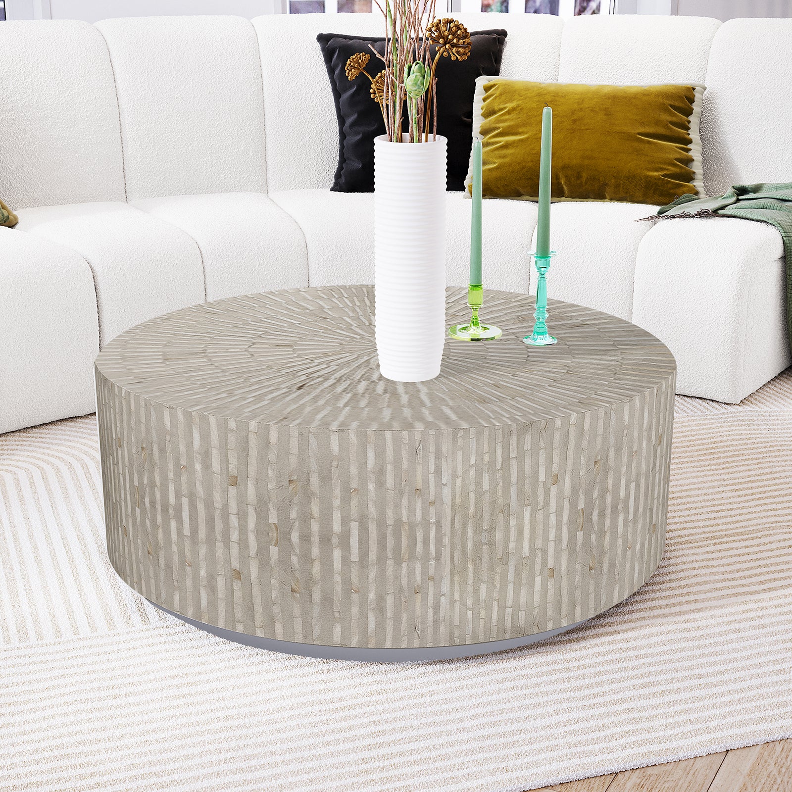 Baltoy 100cm Mother of Pearl Coffee Table in Striped Bone - Image 2