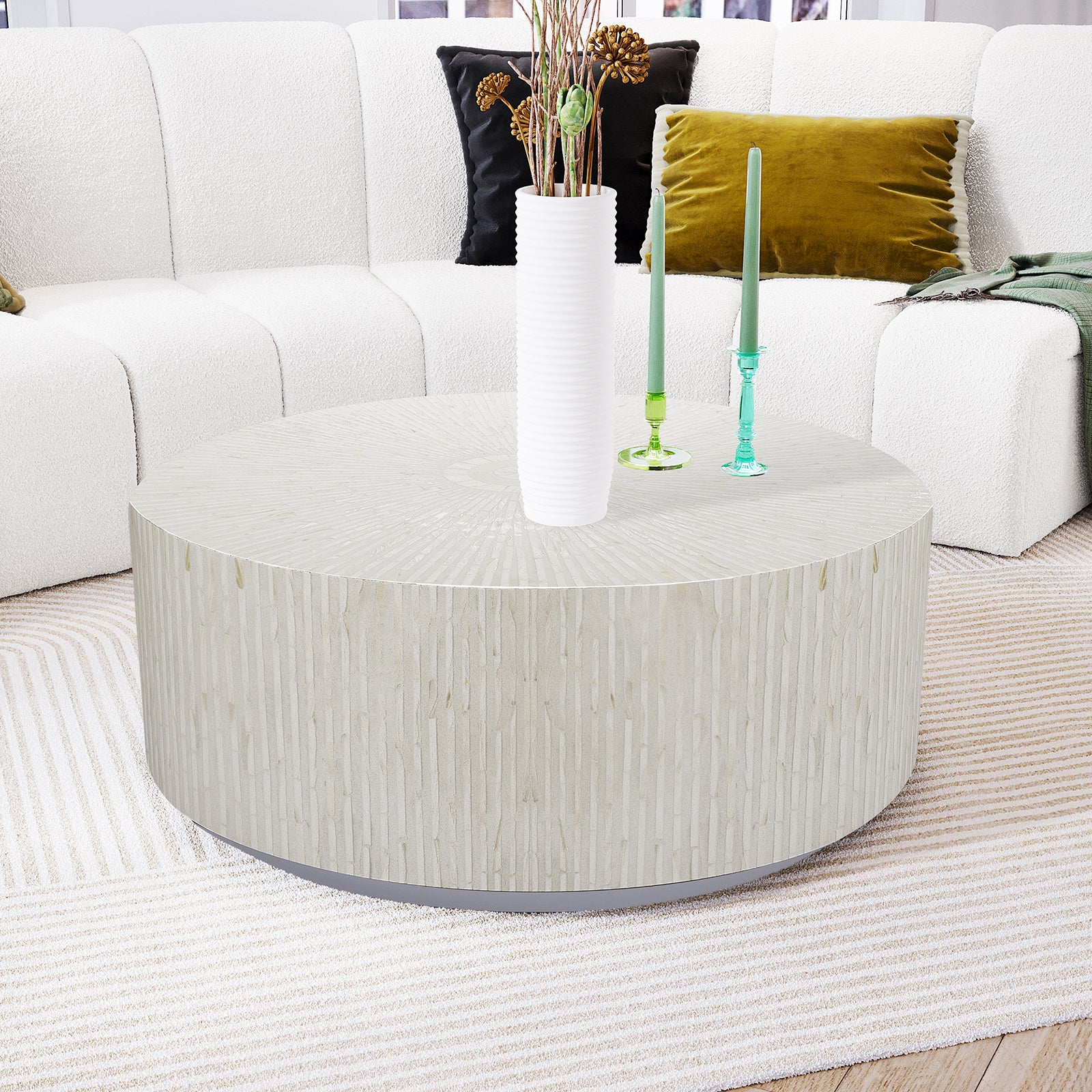 Baltoy 100cm Mother of Pearl Inlay Coffee Table in Sand - Image 2