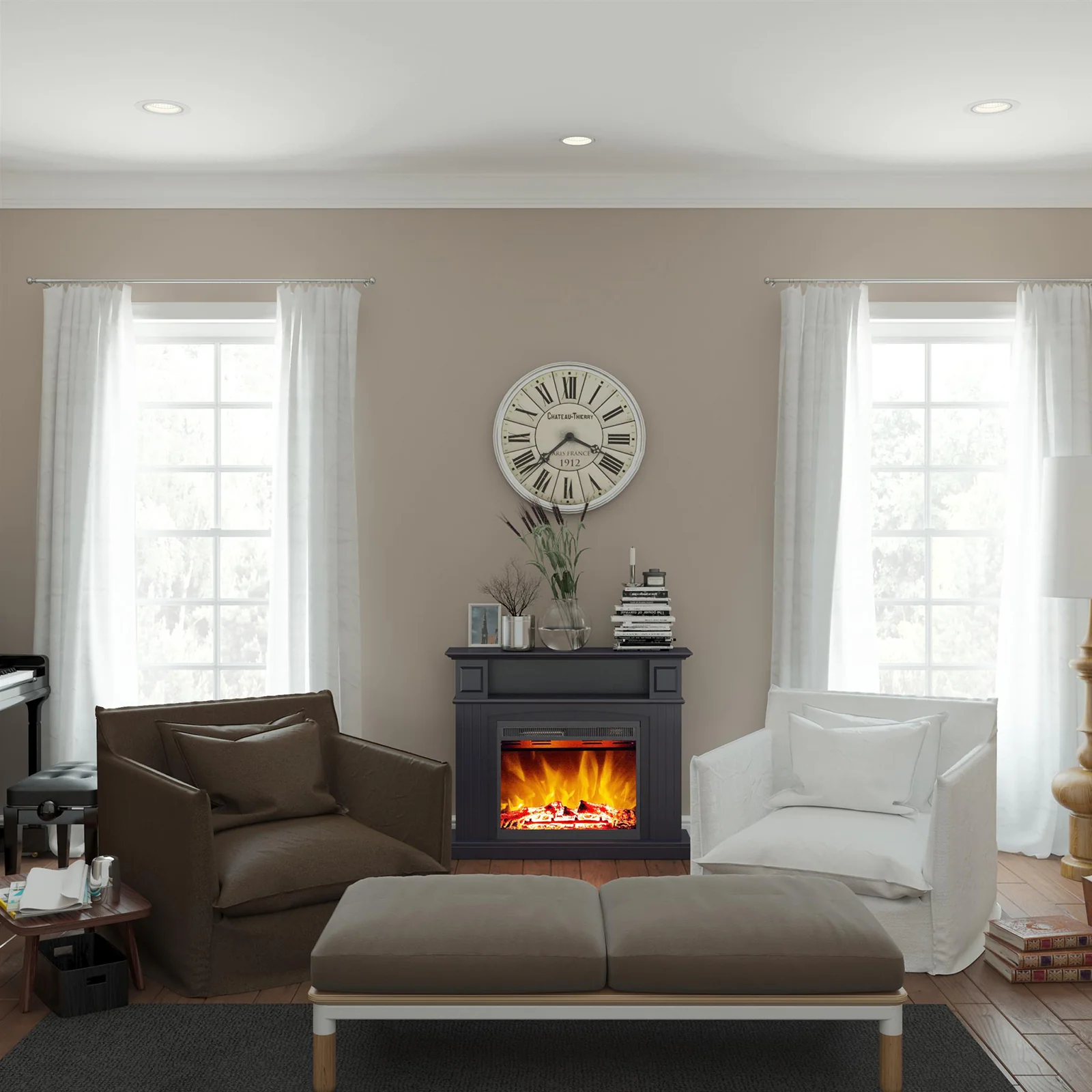 Banhi 1500W Electric Fireplace Heater with Mantel in Black - Image 4