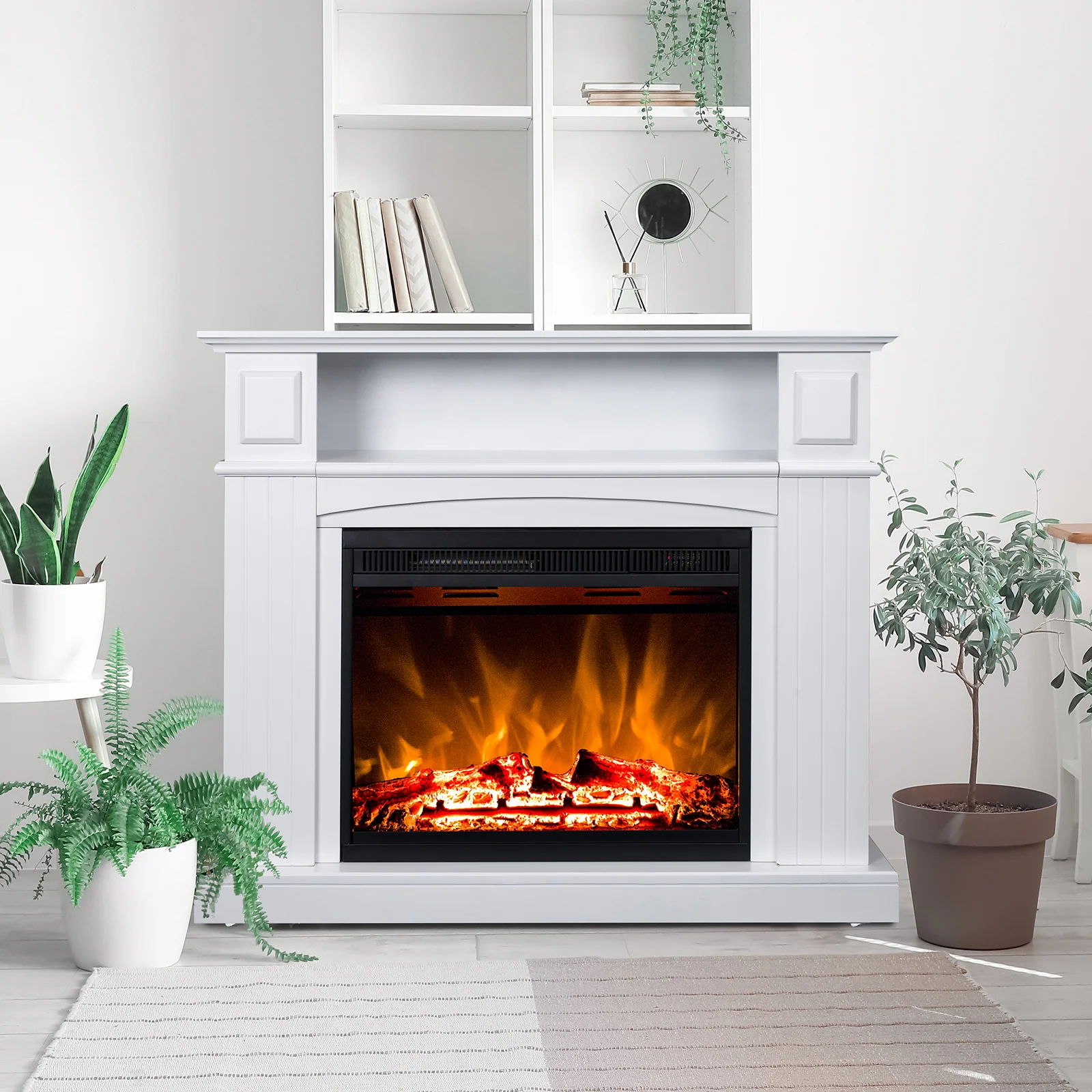Banhi 1500W Electric Fireplace Heater with Mantel in White - Image 2