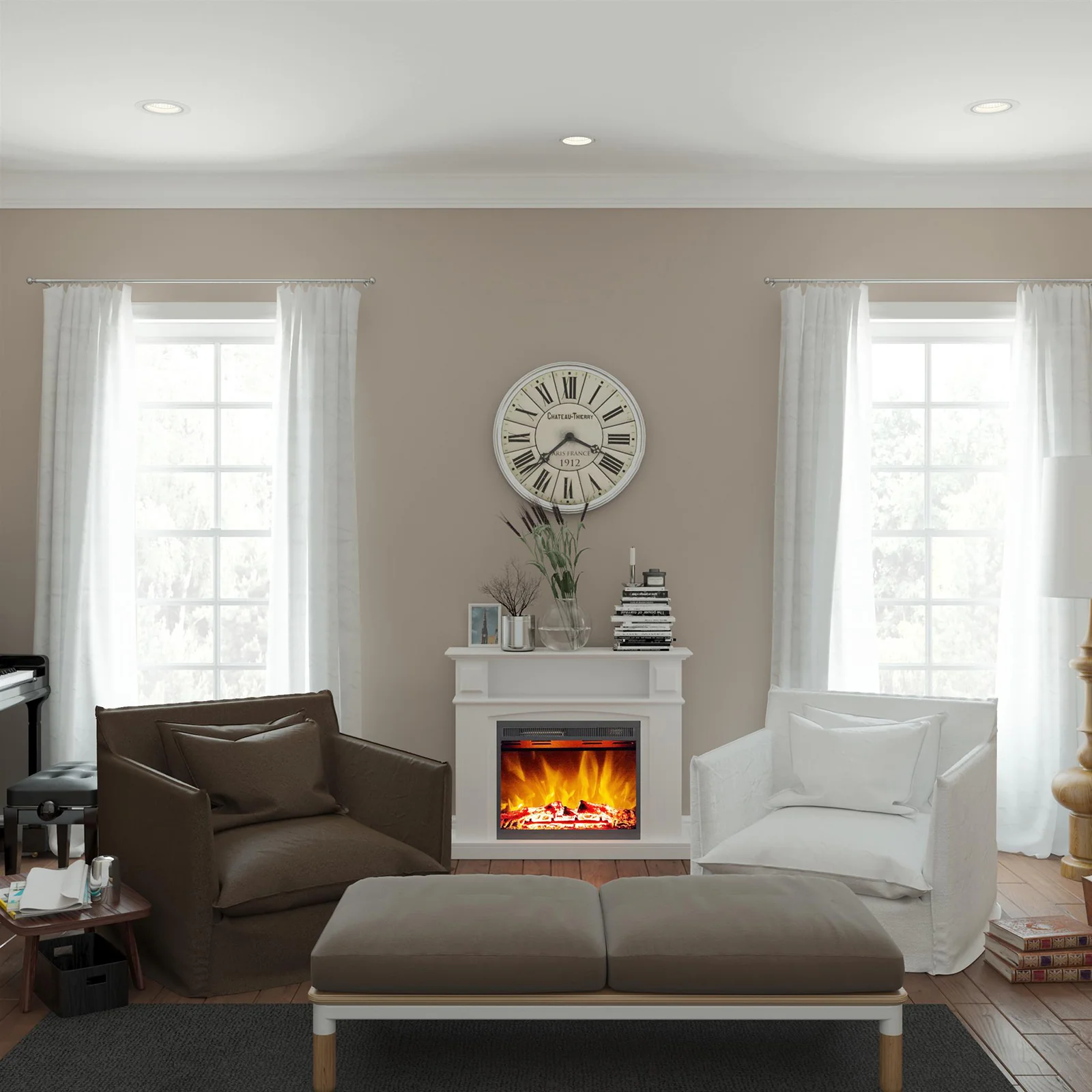 Banhi 1500W Electric Fireplace Heater with Mantel in White - Image 4