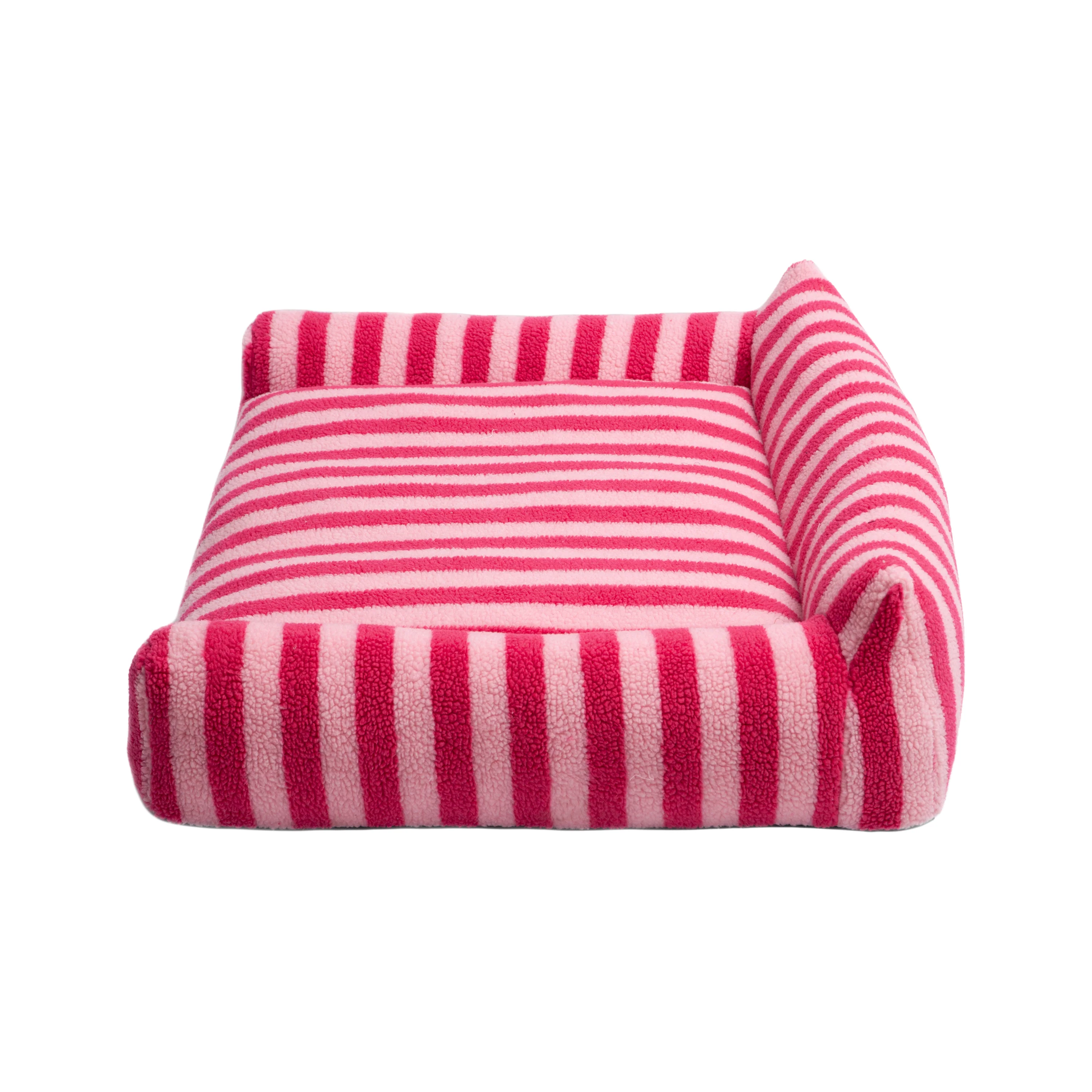 Barnaby Large Orthopaedic Boucle Dog Bed in Pink Stripes - Image 4