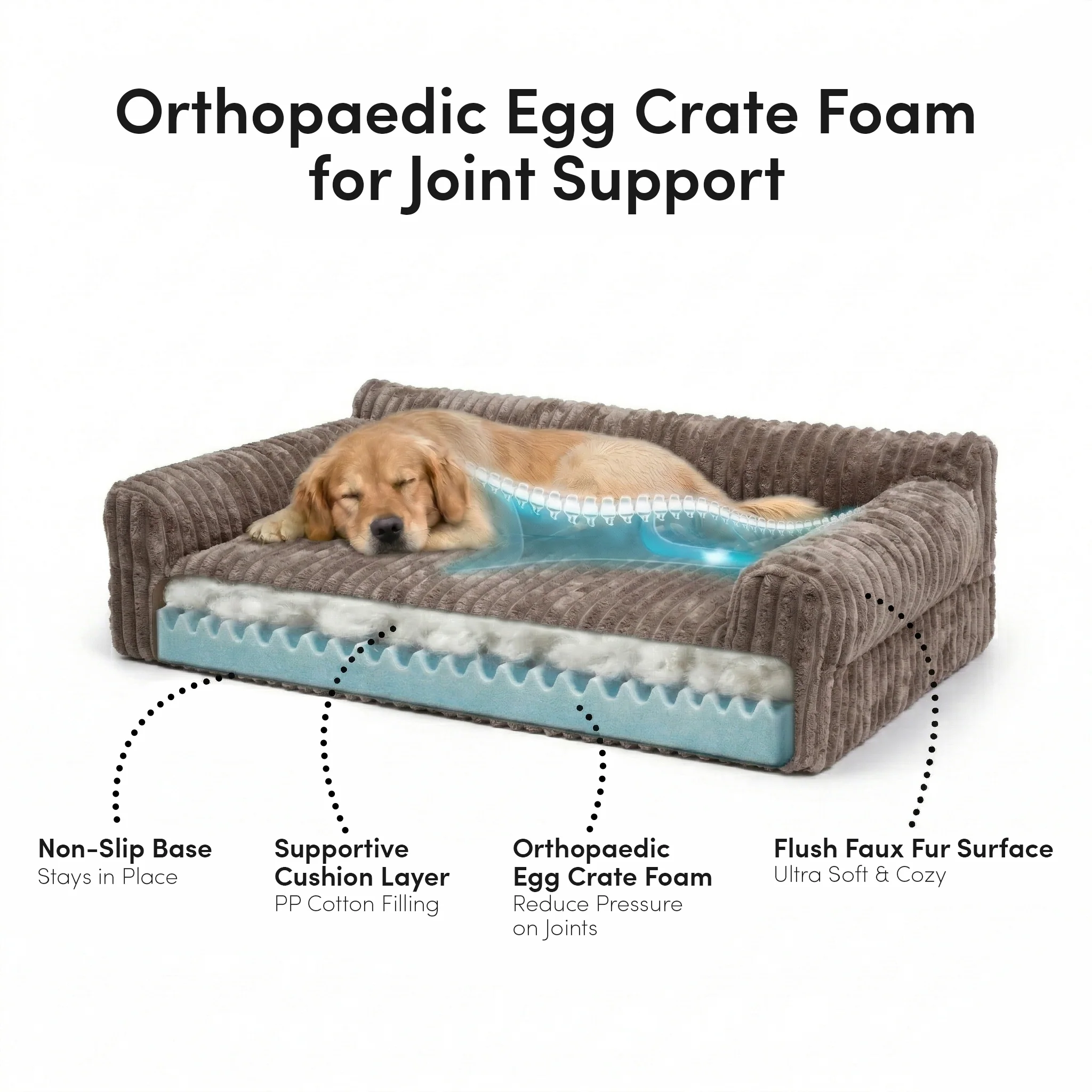 Barnaby Medium Orthopaedic Corduroy Dog Bed in Brown - Image 6