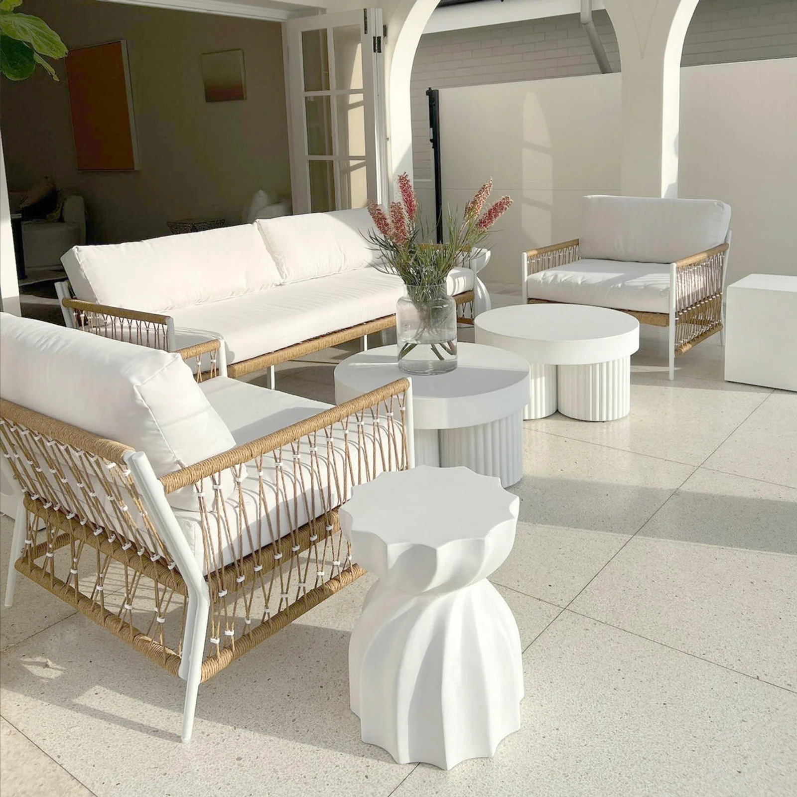 Basalt 70cm Indoor & Outdoor Concrete Coffee Table in White - Image 5