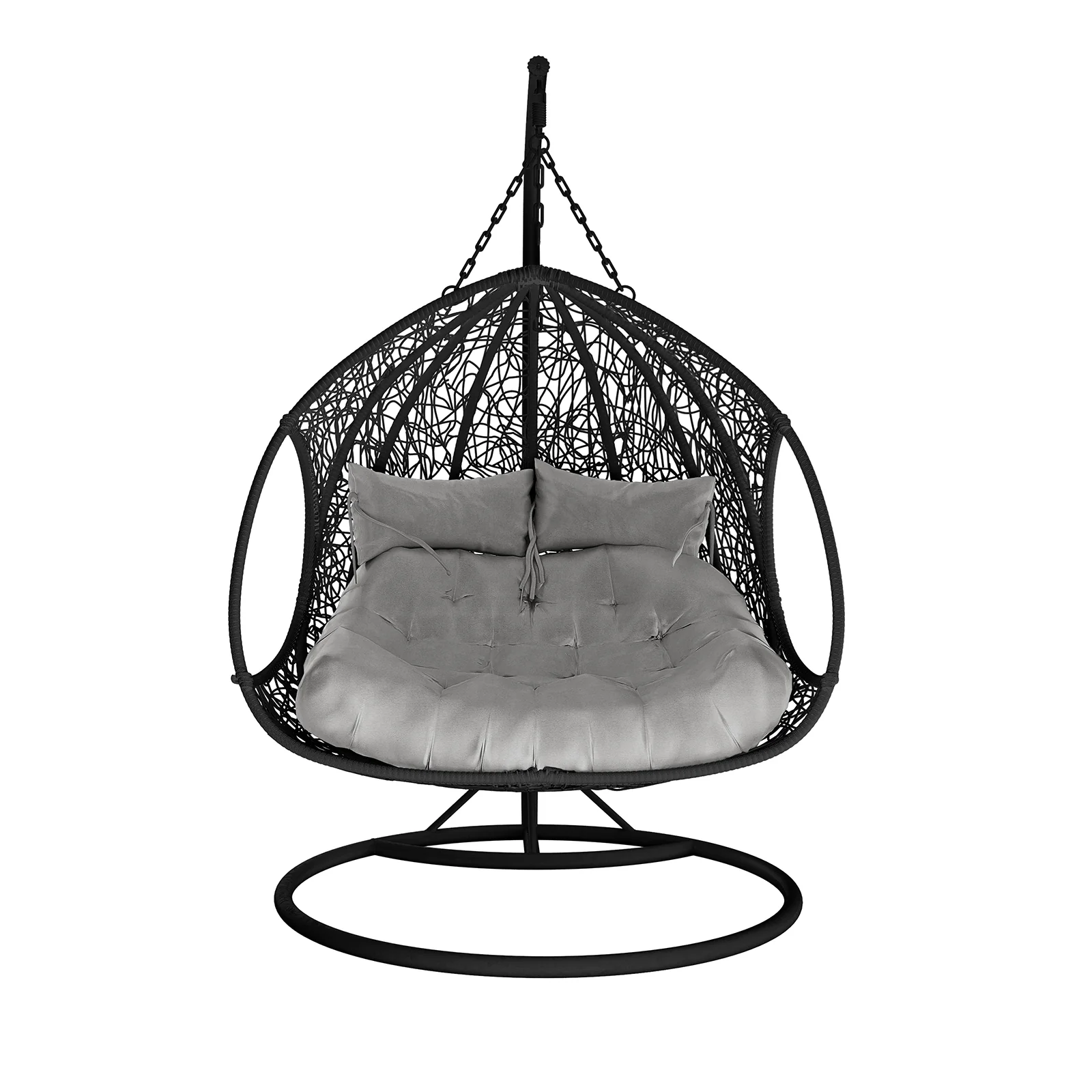 Basin 2-Seater Hanging Egg Chair with Cushion in Black - Image 5