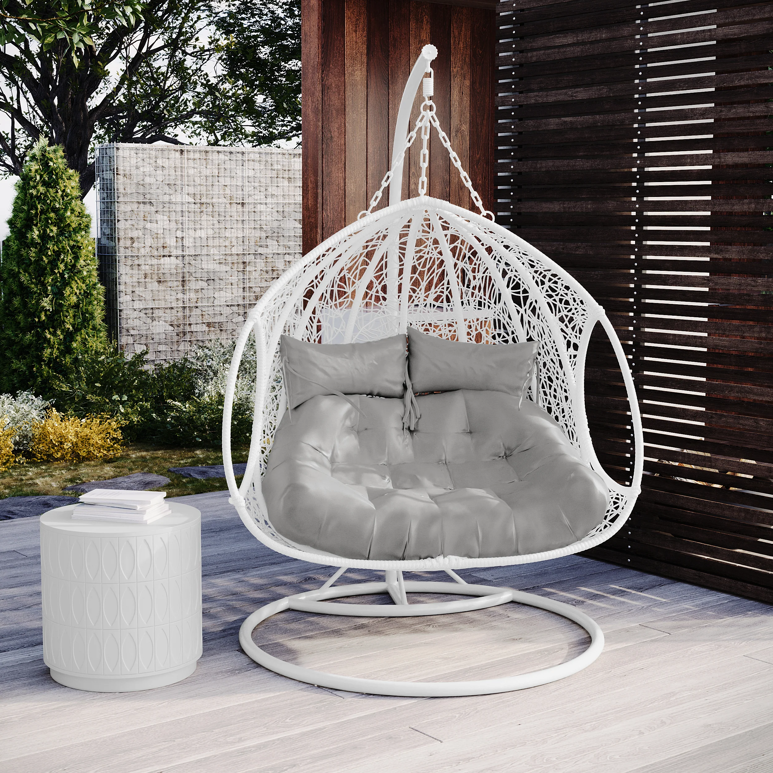 Basin 2-Seater Hanging Egg Chair with Cushion in White - Image 3