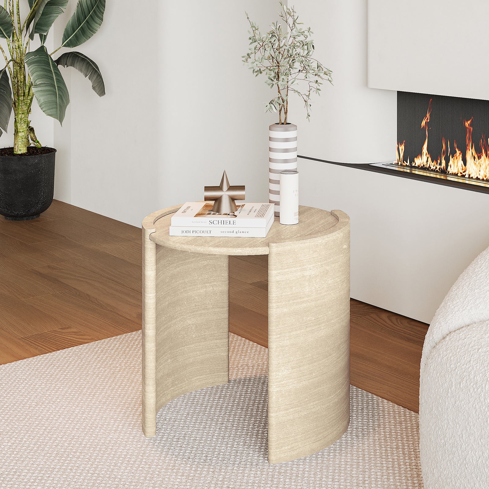Behnaz 56cm Round Indoor & Outdoor Concrete Table in Beige - Image 4