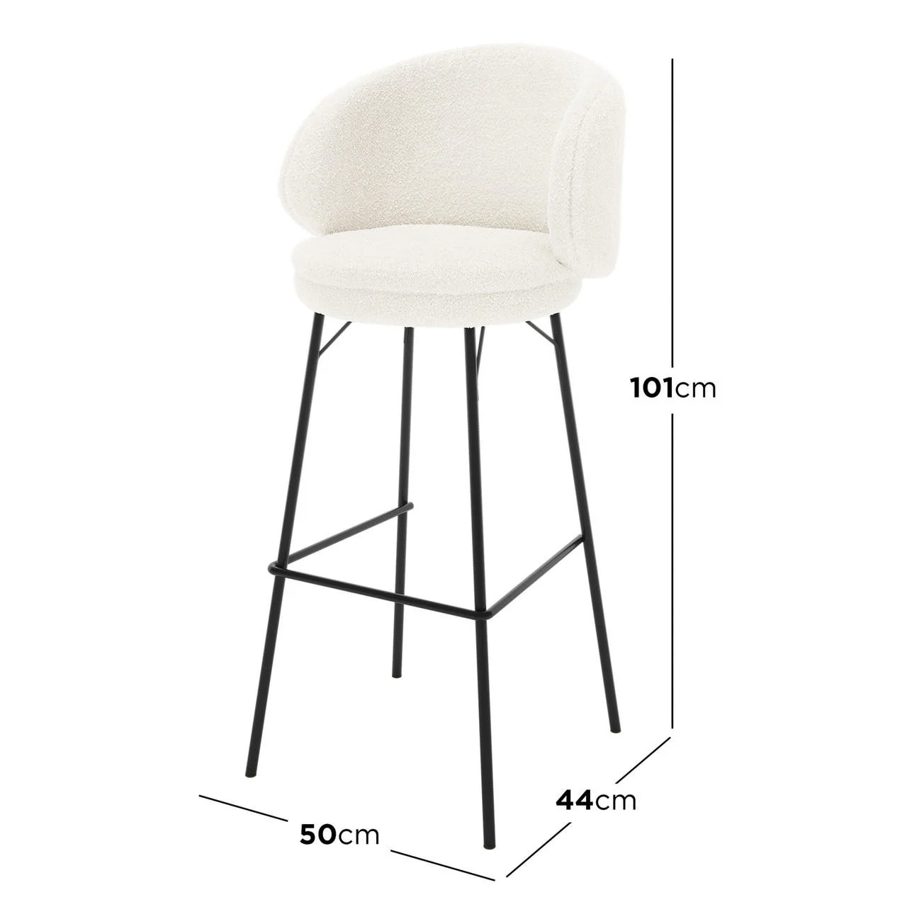 Belize High Back Boucle Bar Stool Set of 2 in Cream White - Image 3