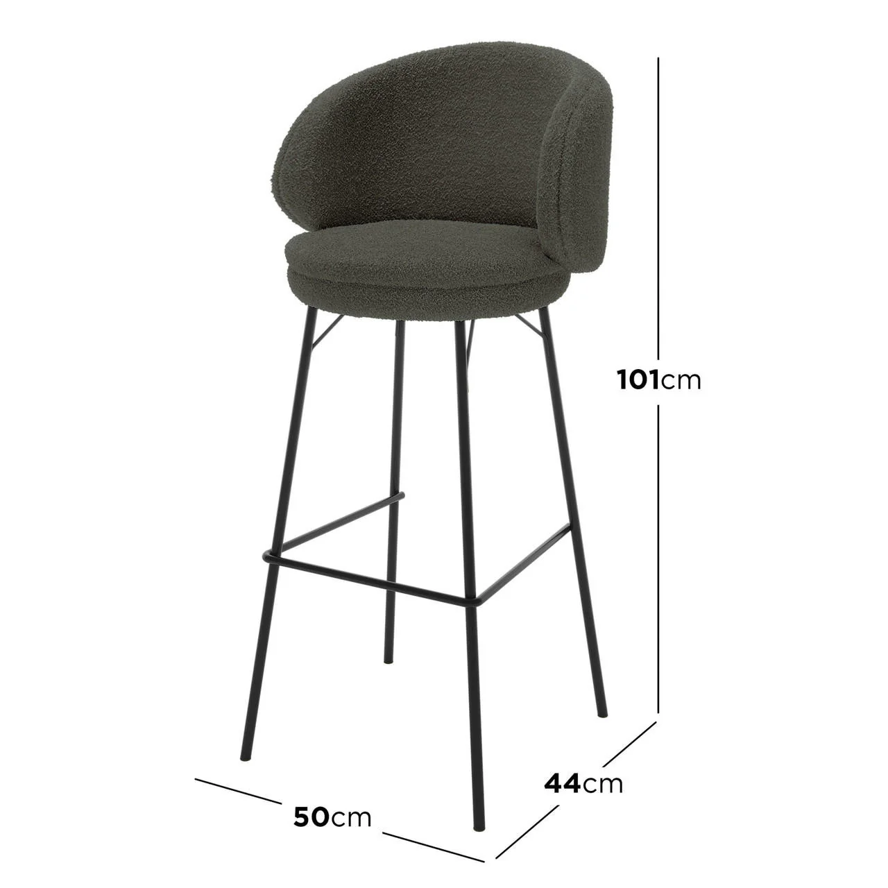 Belize High Back Boucle Bar Stool Set of 2 in Green - Image 3