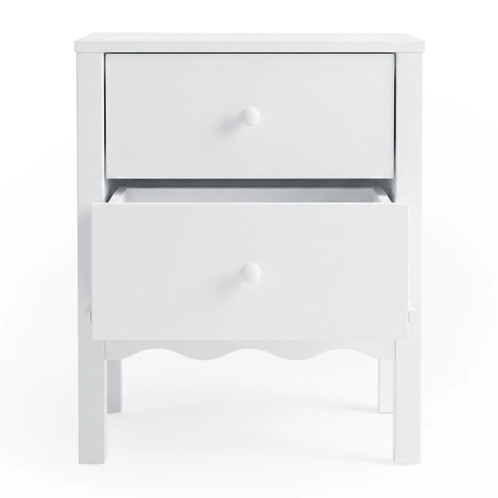 Bellea 45cm Pine Two Drawer Bedside Table in White - Image 7