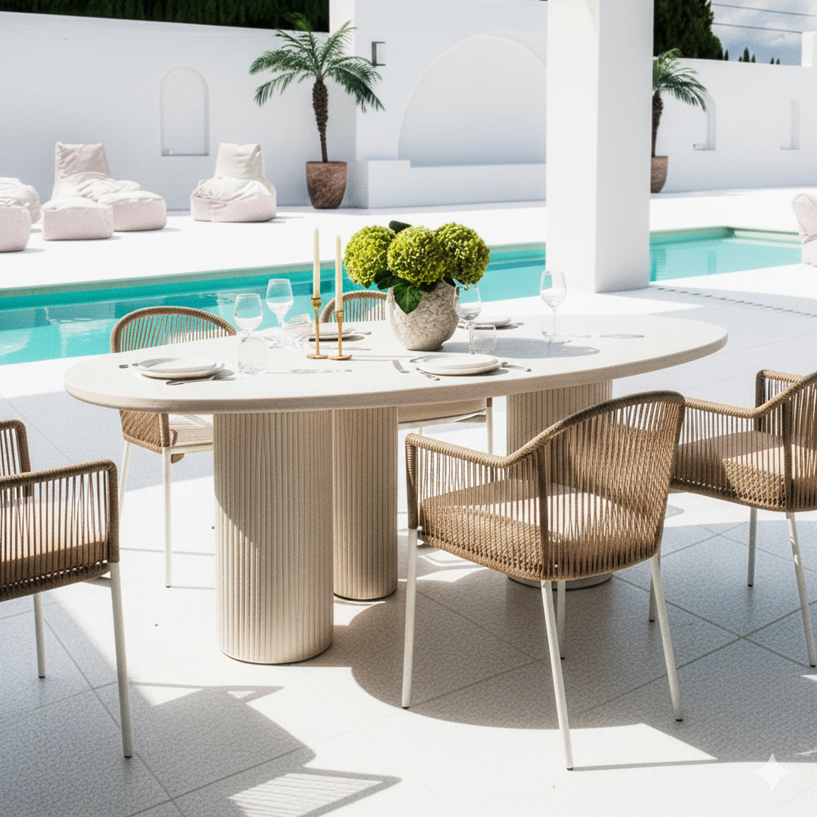 Belmar 200cm Curved Outdoor Concrete Dining Table in White - Image 2