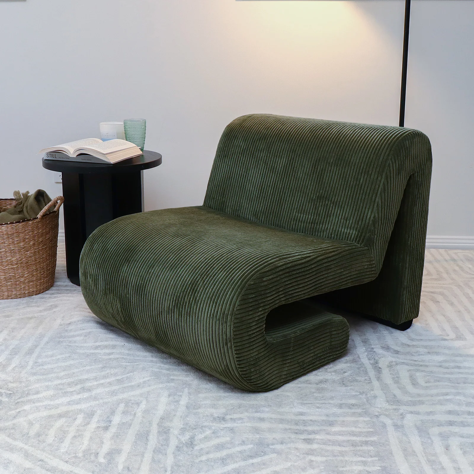 Bengtaz Corduroy Curved Accent Chair in Dark Green - Image 2