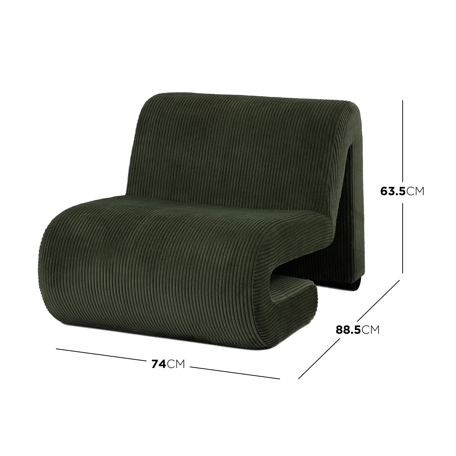 Bengtaz Corduroy Curved Accent Chair in Dark Green - Image 3