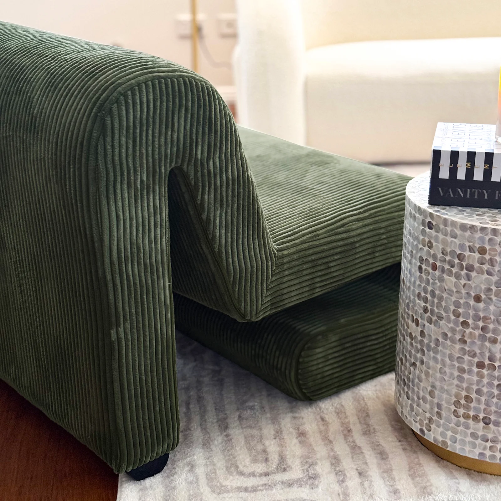 Bengtaz Corduroy Curved Accent Chair in Dark Green - Image 6